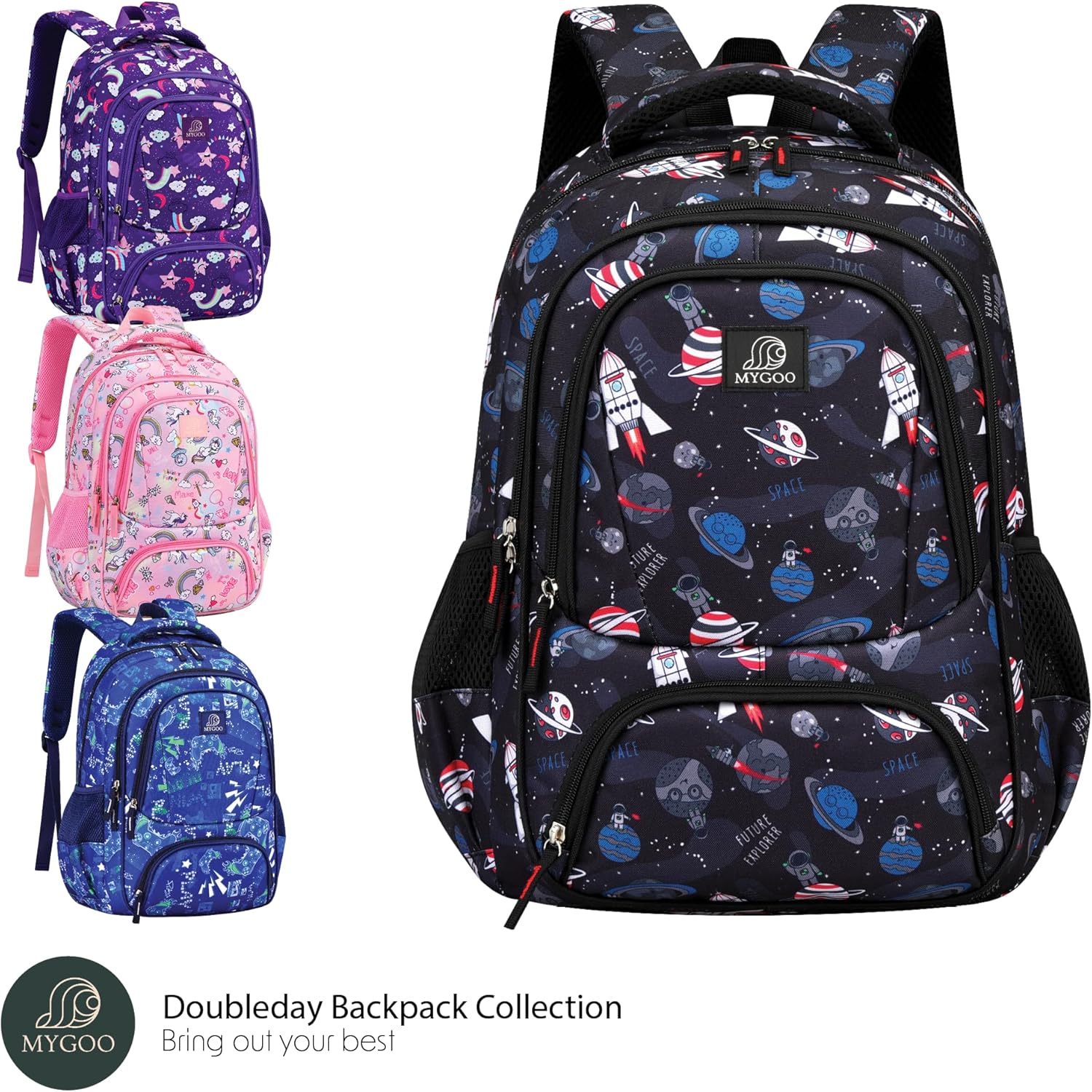 MYGOO Kids Backpack - Astro Black | Durable Elementary School Bag for Boys | 17" Tall | 24L Capacity