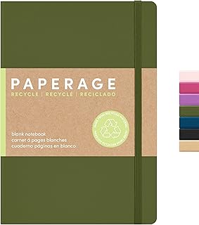 PAPERAGE Recycled Blank Journal Notebook, (Olive), 160 Pages, Medium 5.6 in x 8 in - 100 GSM Thick Paper – Hardcover Journaling Notebook for Work, School, Note Taking or Sketching