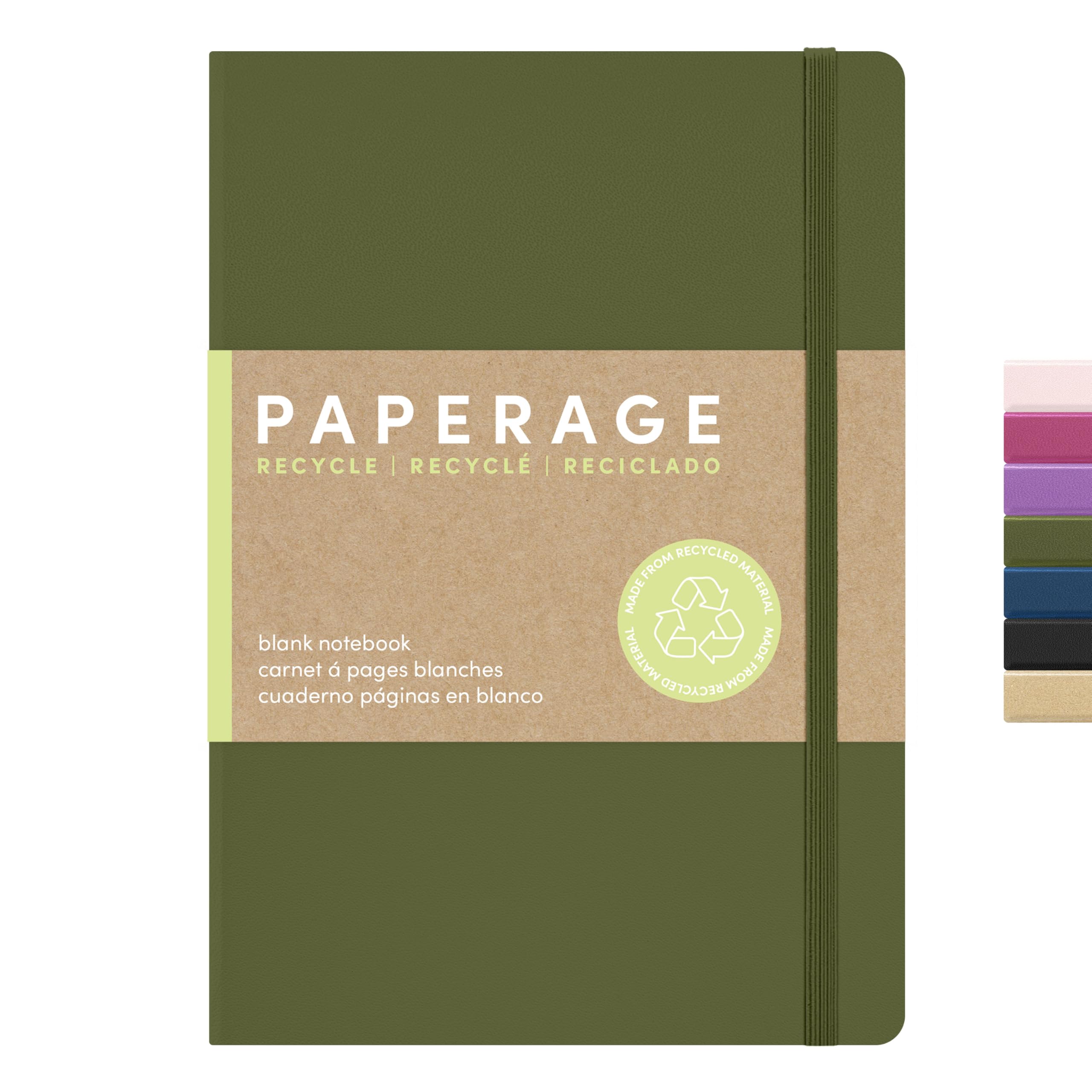 Recycled Blank Journal Notebook, (Olive), 160 Pages, Medium 5.6 in x 8 in - 100 GSM Thick Paper – Hardcover Journaling Notebook for Work, School, Note Taking or Sketching
