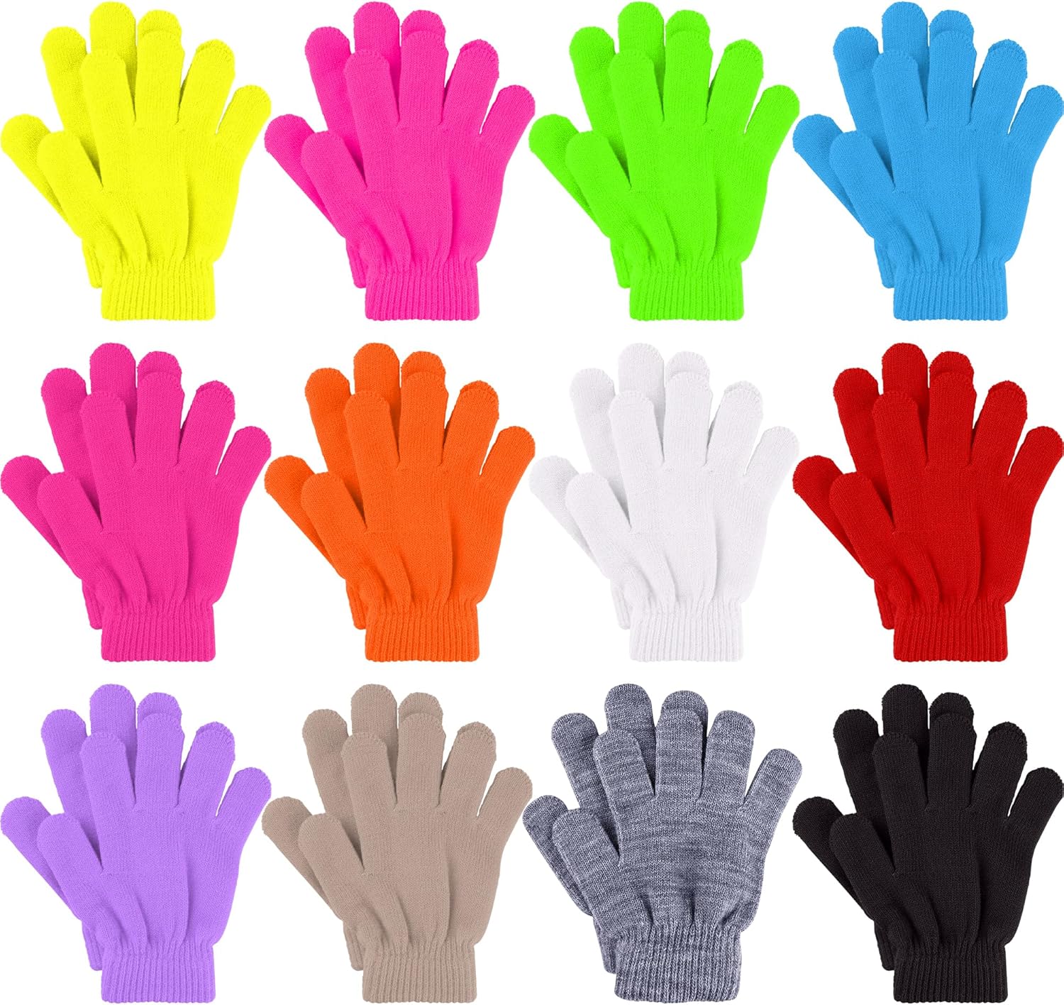 Glooarm 12 Pairs Kids Gloves Winter Toddler Gloves Full Fingers Knit Gloves Children Stretchy Warm Gloves Bulk for Boys Girls