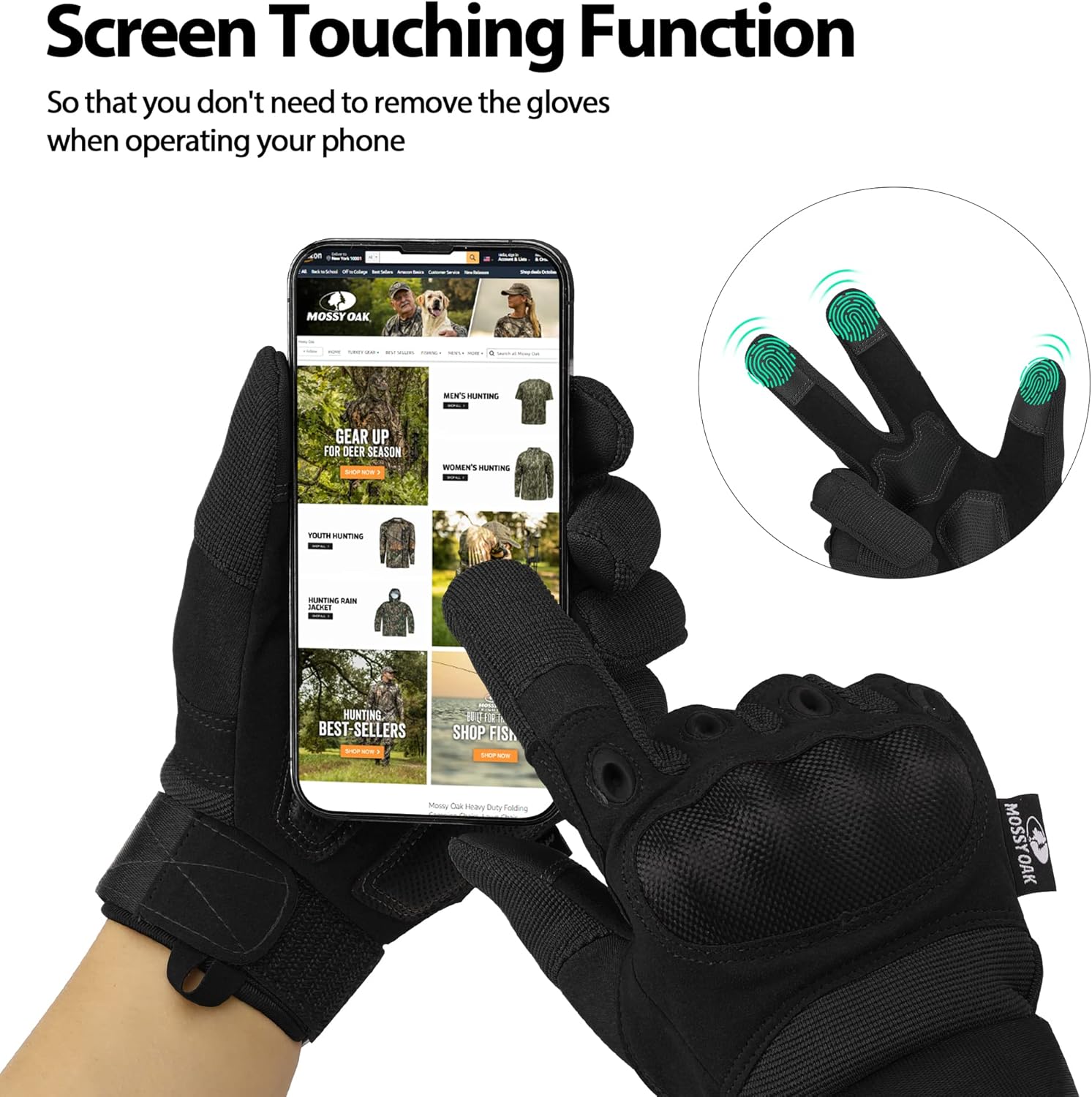 Mossy Oak Tactical Gloves for Men, Touch Screen Airsoft Gloves with Hard Knuckle for Hunting, Paintball, Hiking, Camping - Image 3