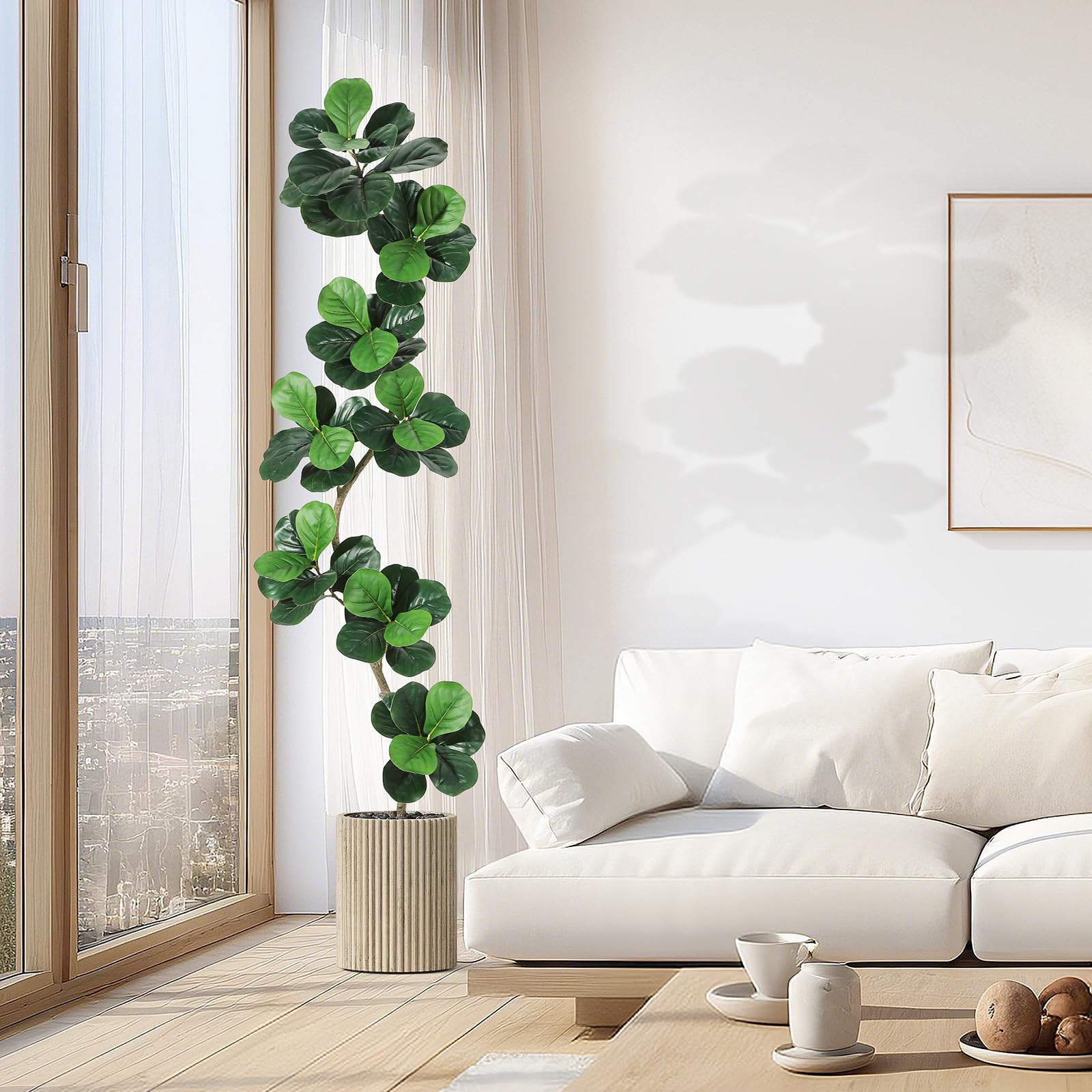 Garvee 210cm Künstliche Pflanzen Fake Pflanzen Künstlicher Fiddle Feigenbaum Mit Weiß Harz Topf Kunstbaum Groß Plastikpflanzen Kunstpflanzen für Drinnen Und DraußEn Zimmer Schlafzimmer Home