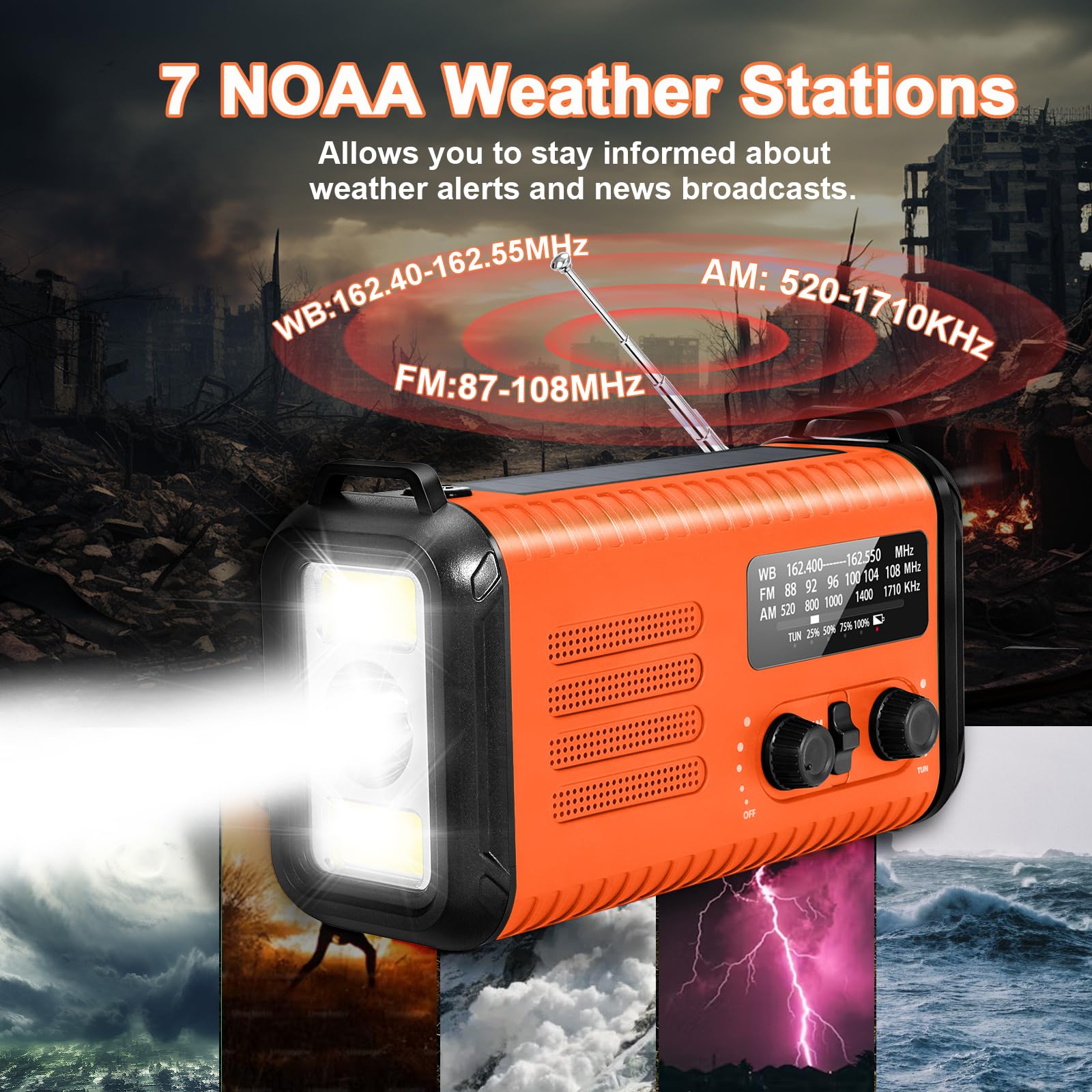 Radio di emergenza da 20000 mAh/74000 mWh, radio a manovella solare AM/FM/NOAA, con caricabatterie per telefono, allarme SOS, torcia elettrica e lampada da lettura per emergenze, uragano, campeggio