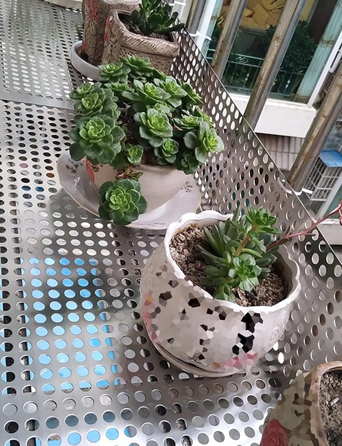 Leakproof Balcony Protection - Stainless Steel Perforated Fall Prevention Pads with Straps (8mm Thick, 1m Long, 65x100cm) - Durable Safety Solution for Windows