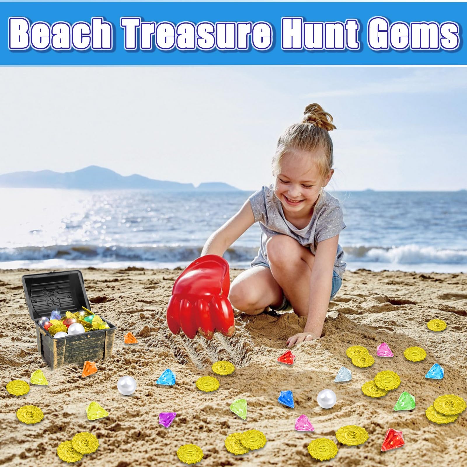 75 Pièces Jouets de Plongée avec Gemme Plongée, Pièces d'or Pirate, Coffre au Trésor, Perle, Trésor de Pirate, Jouet de Natation pour Piscine, Jouet sous Eau pour Enfants Entrainement de Plongée