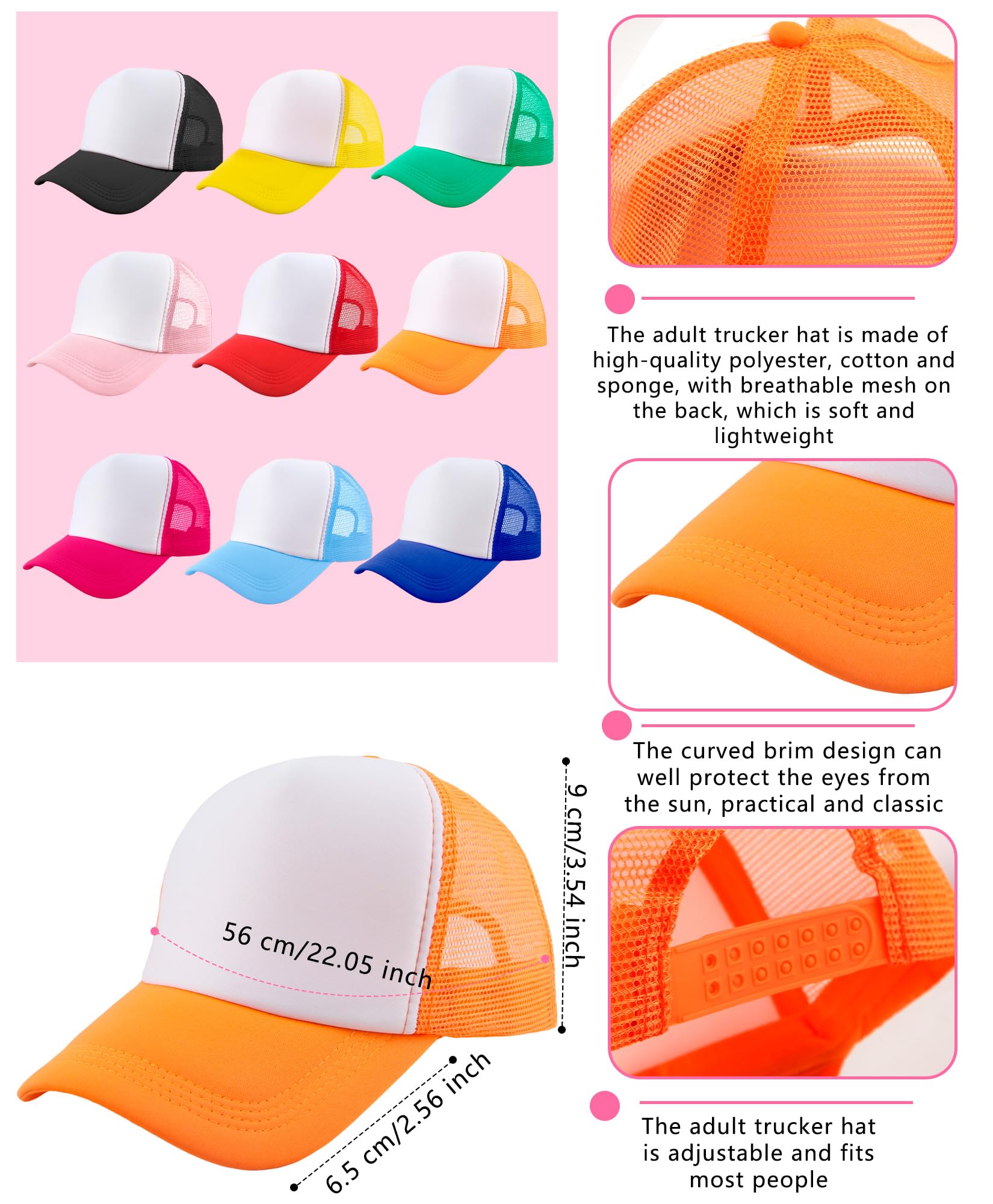 18 Stück Kinder DIY Sublimation Trucker Hüte Blank Trucker Hüte Sommer Mesh Baseball Caps für Kinder Sommer Outdoor Sport