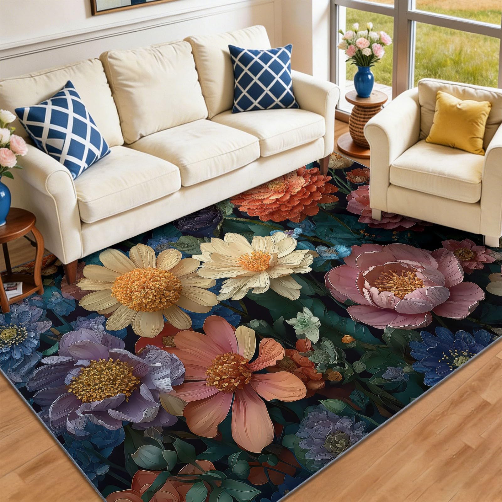 Tapis Salon Lavable Tridimensionnel Adapté à L'aspirateur 140 x 200 cm
