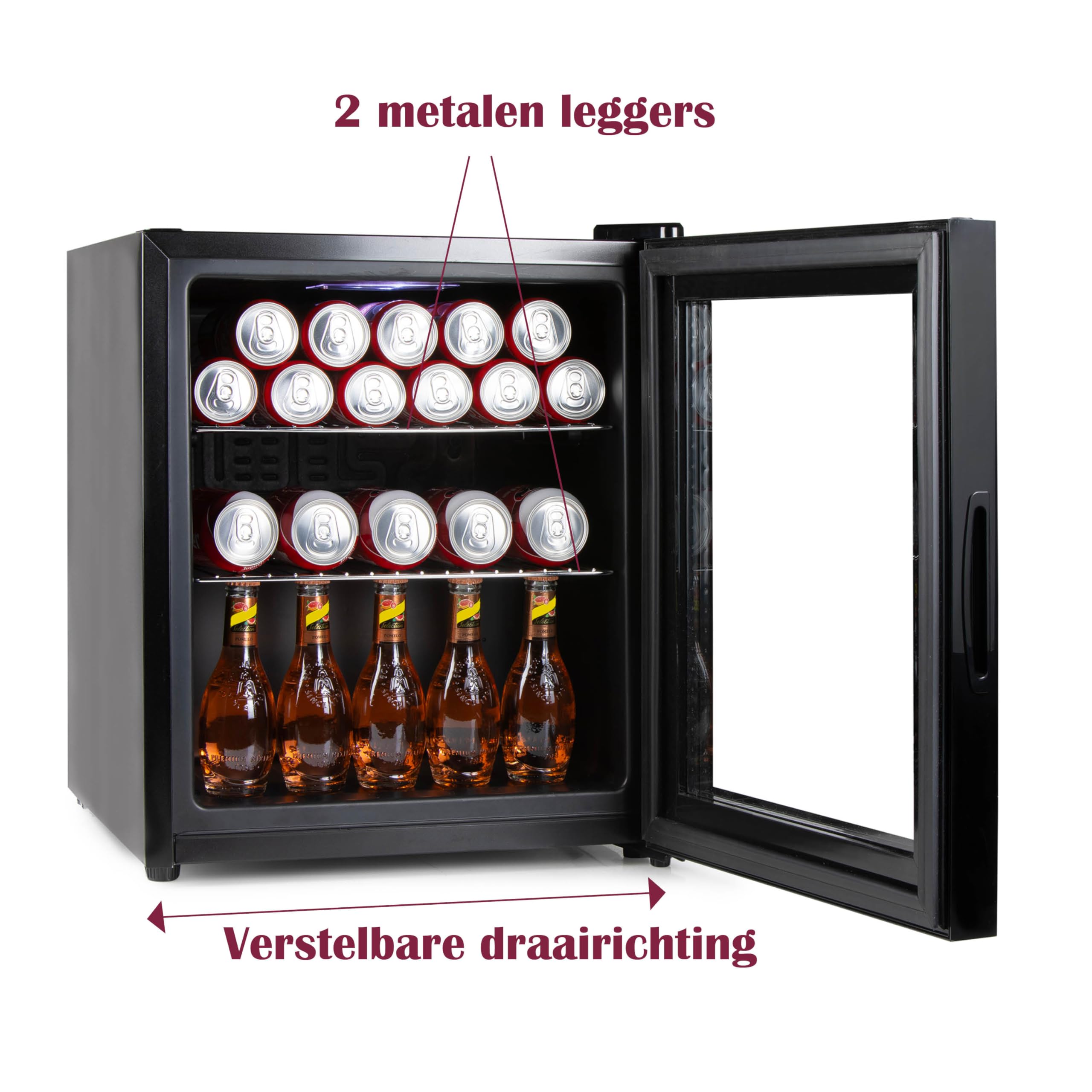 PRIMO PR178BC - Frigorifero per bevande, minibar, mini frigo, porta vetrata, posa libera, 46 l, D, nero