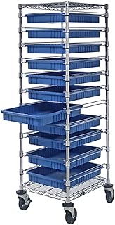 Quantum Storage Systems BC212469M2BL Wire Bin Cart with 11 DG93030 Blue Bins, Chrome Finish, 69