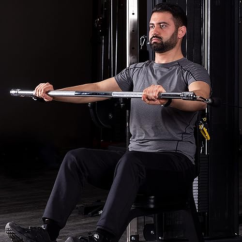 Miniatura 6 de AmStaff - Barra de tracción recta Ez Curl Lat de 48 pulgadas con doble gancho giratorio para máquinas de cable de doble polea, accesorio funcional