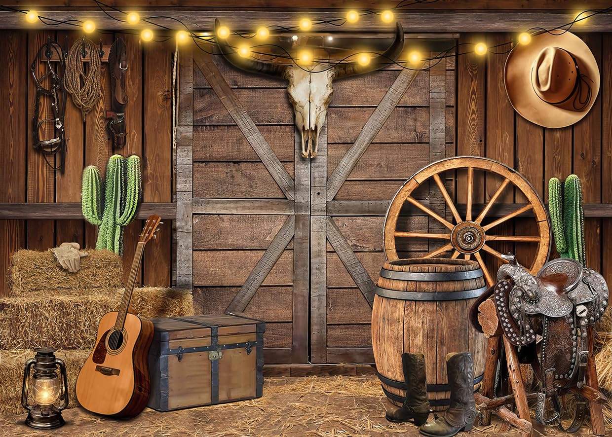 LYRYGS 10x8ft Western Cowboy Backdrop Western Cowboy Party Backdrops Wild West Photography Background Cowboy Theme Banner for Birthday Party cp-593