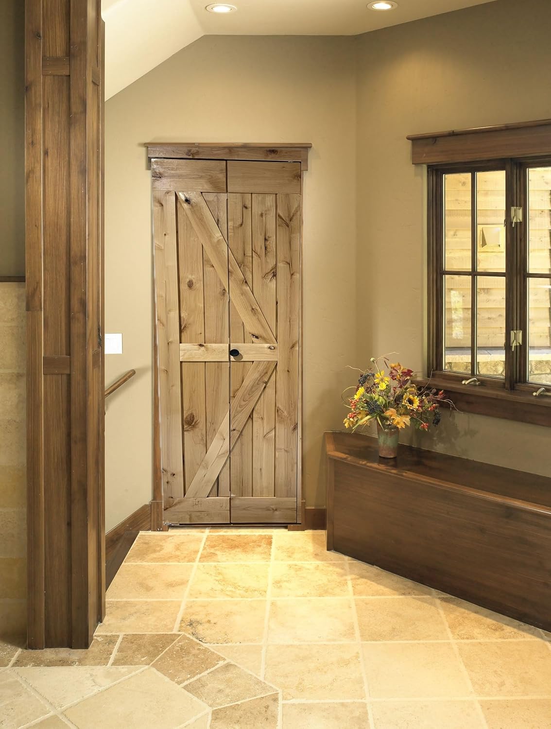 LUBANN 25.5 x 84 High Gloss Finished Rustic Alder Solid Wood Bifold Barn Door Assembled bi-fold barn Door Ready to Install bifolding Door Bifold Door Slab