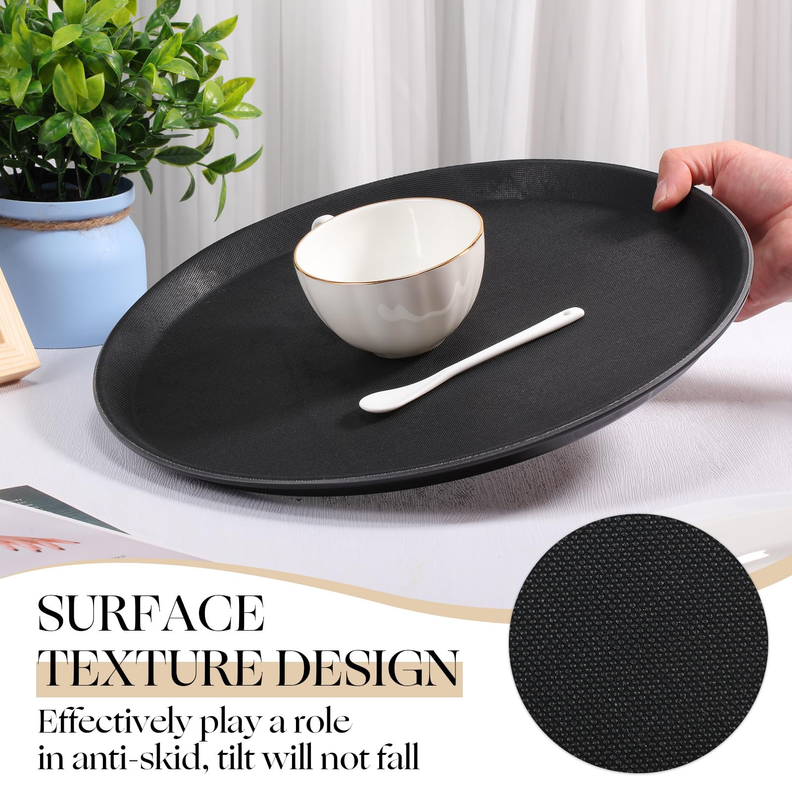 Zopeal 8 vassoi da portata per ristorante, superficie antiscivolo, vassoio rotondo in plastica per alimenti, con bordi rialzati, per casa, cucina, ristorante, caffetteria, bar (28 cm, 35,6 cm, 40,6