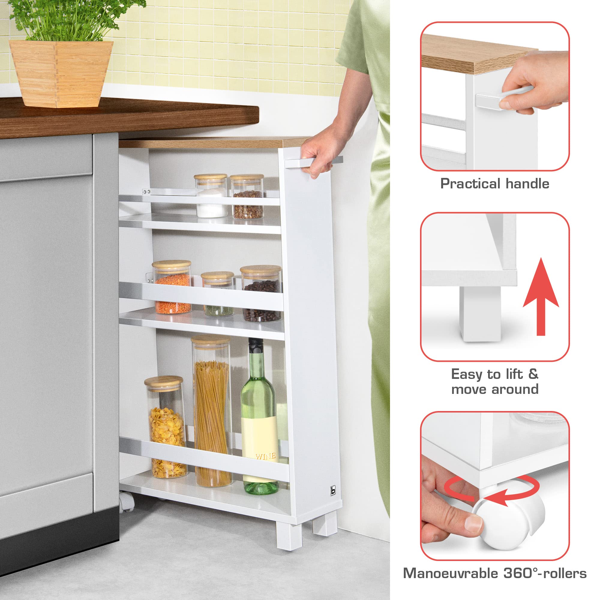 bomoe Carrito Auxiliar con Ruedas Mueble para almacenaje verdulero FSC®