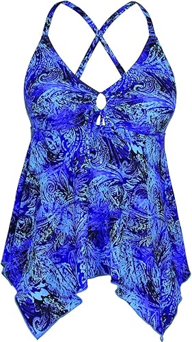 Firpearl - Traje de baño tipo tankini, holgado, para mujer, con espalda cruzada, talla extra-grande.