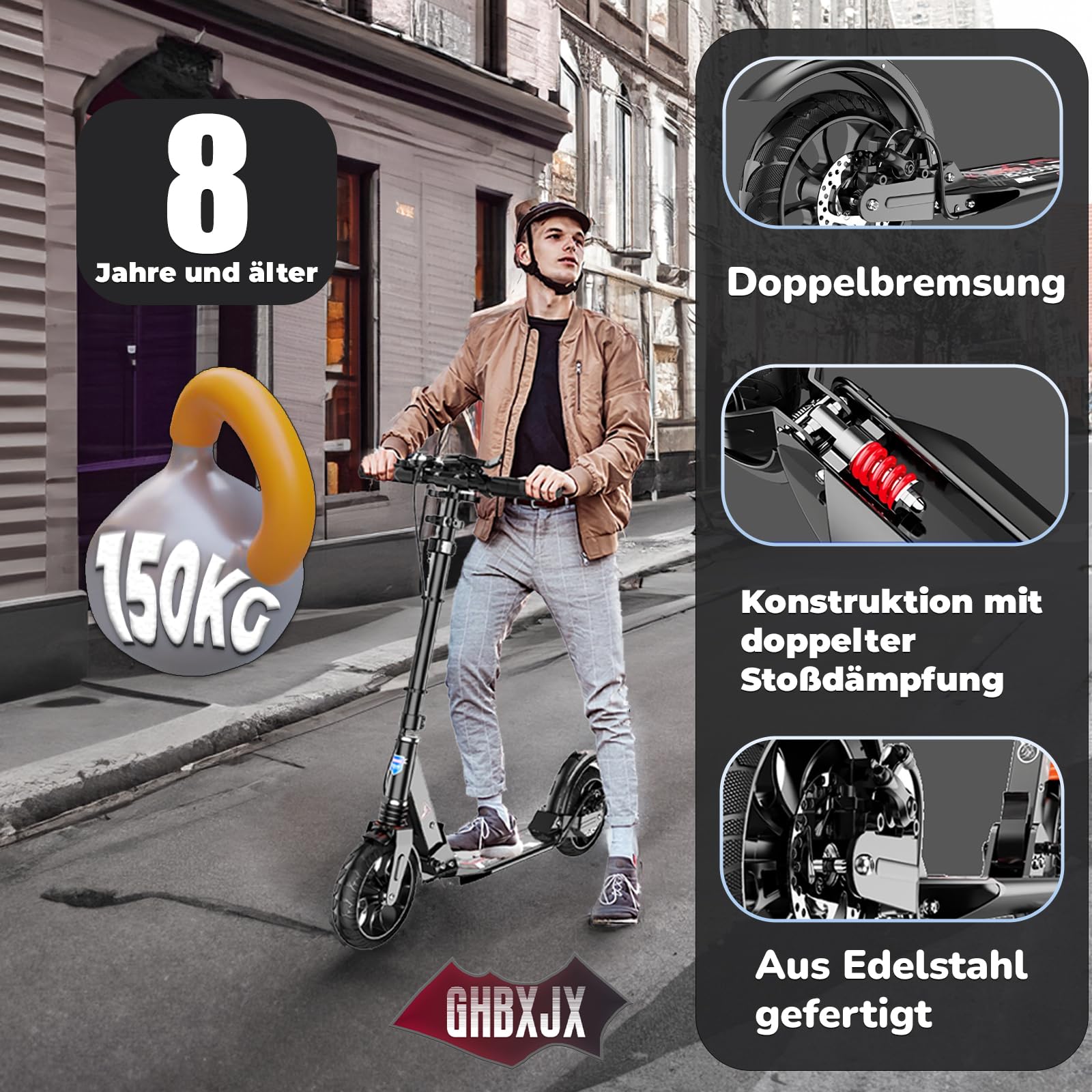 Trottinette pour Adultes et Adolescents et pour Les Jeunes de - Trottinette Adulte Pliable légère avec Grandes Roues Construction Durable Pliage Rapide Guidon Ajustable Roues à 200mm Amortisseu