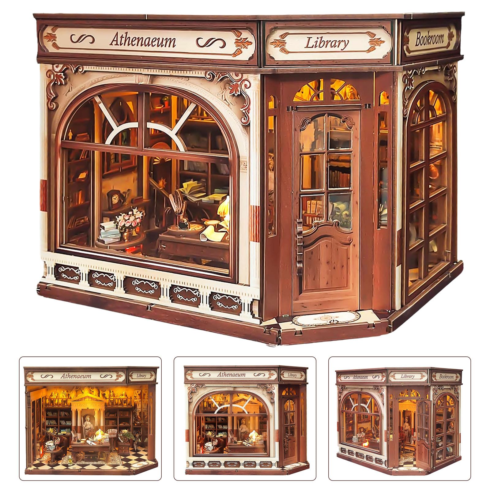 Lycidae Book Nook- DIY Mini Library Book Nook Kit with Warm LED Light