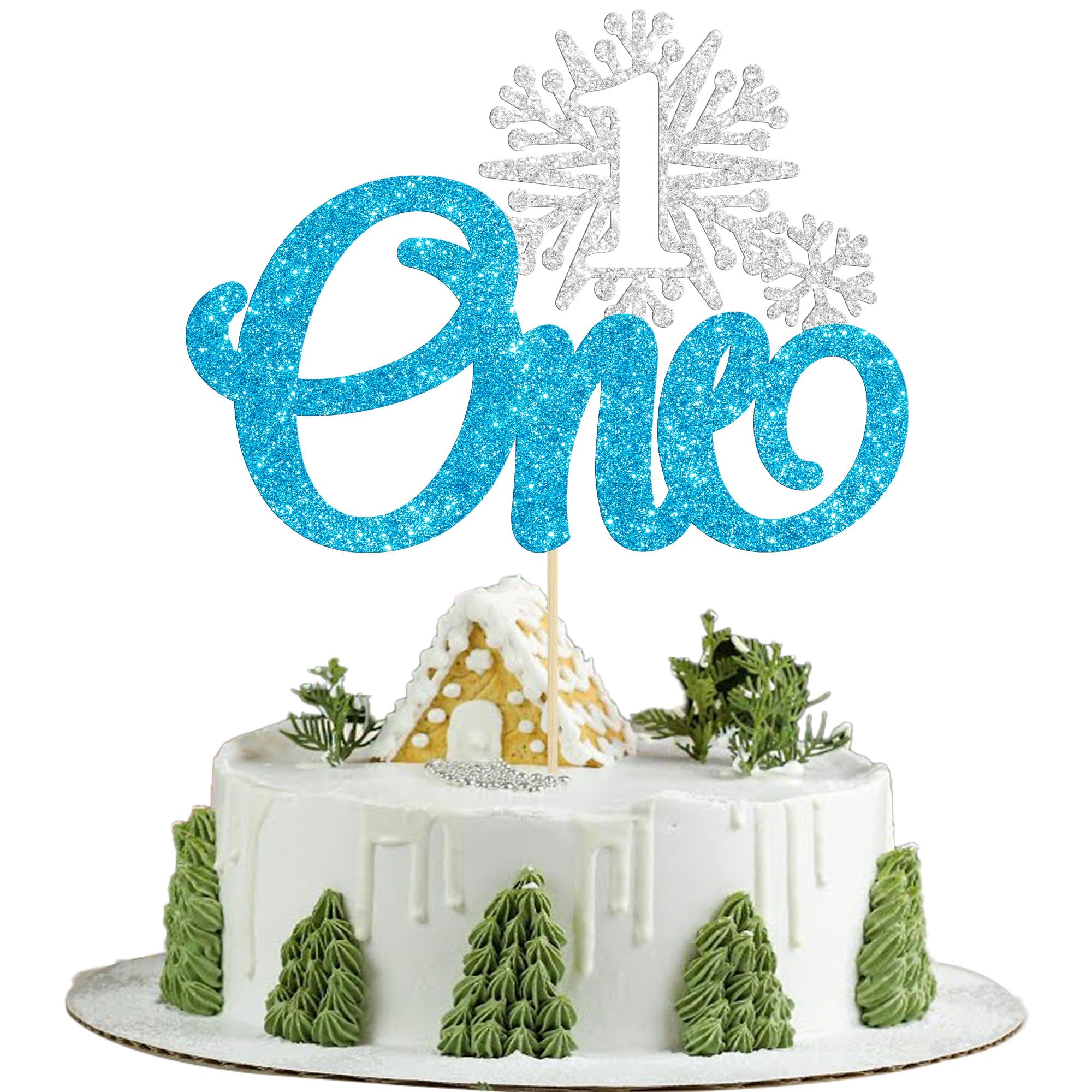 Gyufise Cupcake-Topper Schneeflocken – 24 Stück, Blau-silber Glitzernd, Für Winterparty, 1. Geburtstag, Babyshower