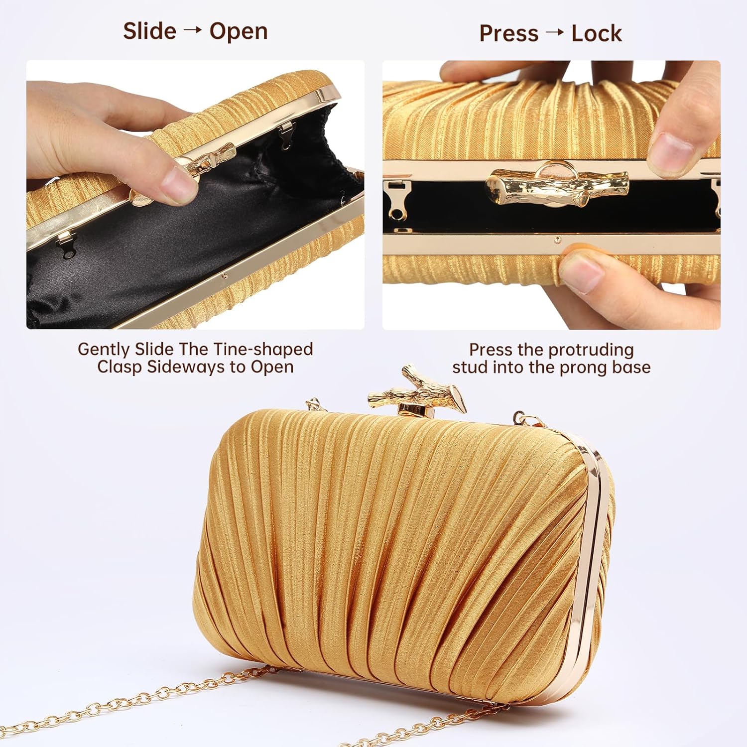 Purses for Women Evening Bag Handbags Formal Pleated Clutch Bag with Chain for Prom Wedding Party Black-tie affairs