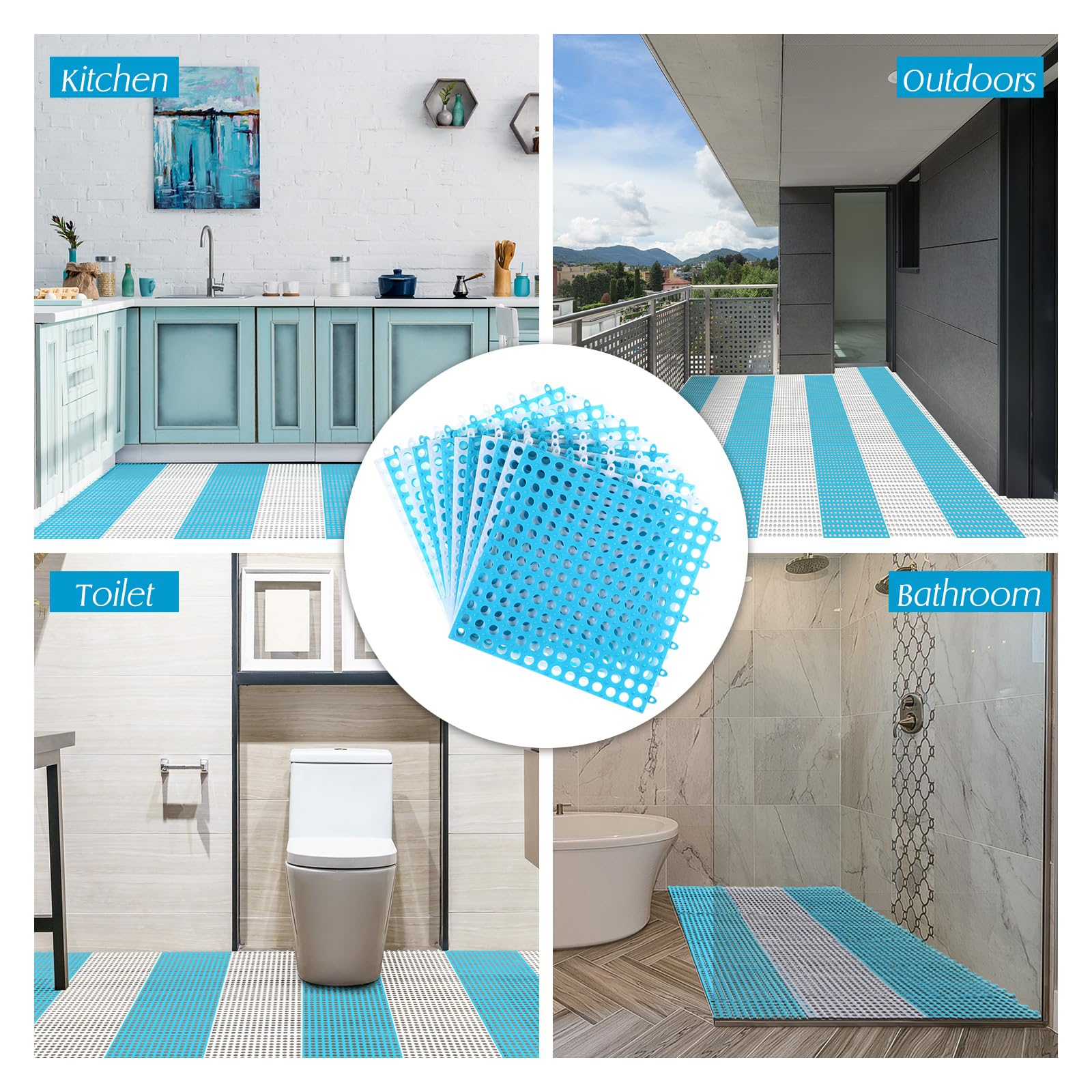 Tinideya Drainage Interlocking Tiles Bulk 11.8'' x 11.8'' Modular Interlocking Mat Non Slip TPE Splicing Garage Floor Tiles with Drain Holes for Pool Bathroom Deck Kitchen Patio — Amazon image 6