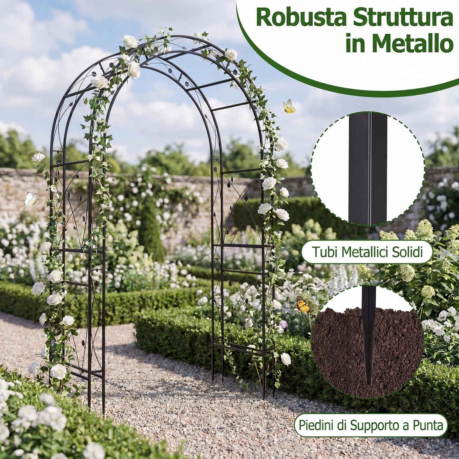 COSTWAY Arco da Giardino, Pergolato per Piante Rampicanti, Vite e Rose | Pergola Decorativa con Motivi a Foglia da Giardino, Ingresso, Viale e Cortile per Matrimonio e Festa, 138 x 59 x 213 cm