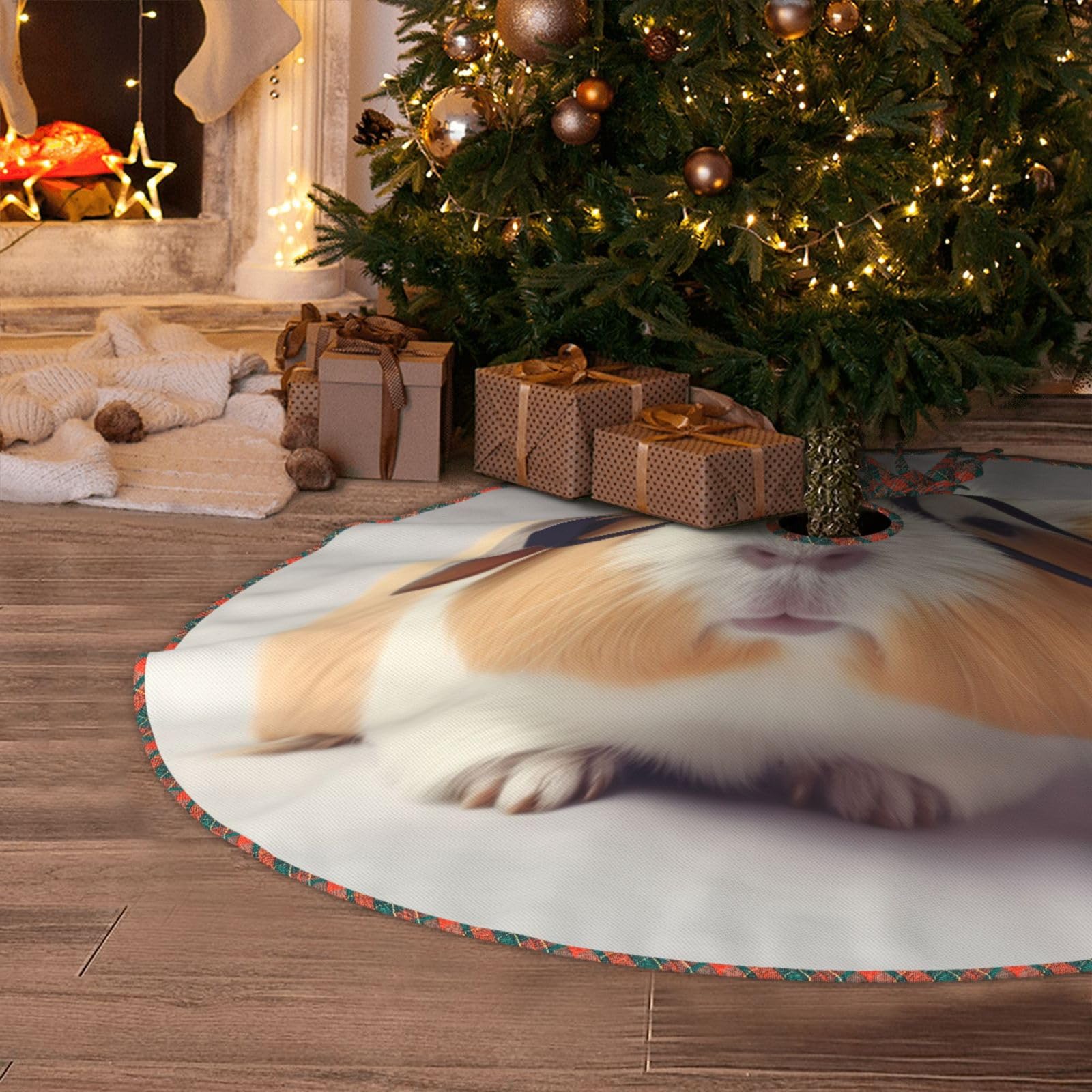 Smiling Christmas Tree Skirt 48" Artificial Tree Mat Cover Merry Christmas Burlap Xmas Tree Skirt for Christmas Decoration Holiday Indoor Outdoor Winter Party Decor