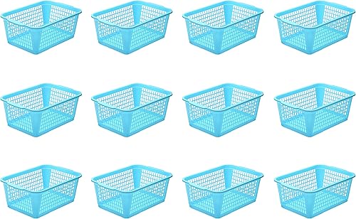 Miniatura 12 de YBM HOME Cesta de almacenamiento perforada de plástico, cajón de oficina, estante de escritorio, bandeja organizadora 32-1184 (3, azul)