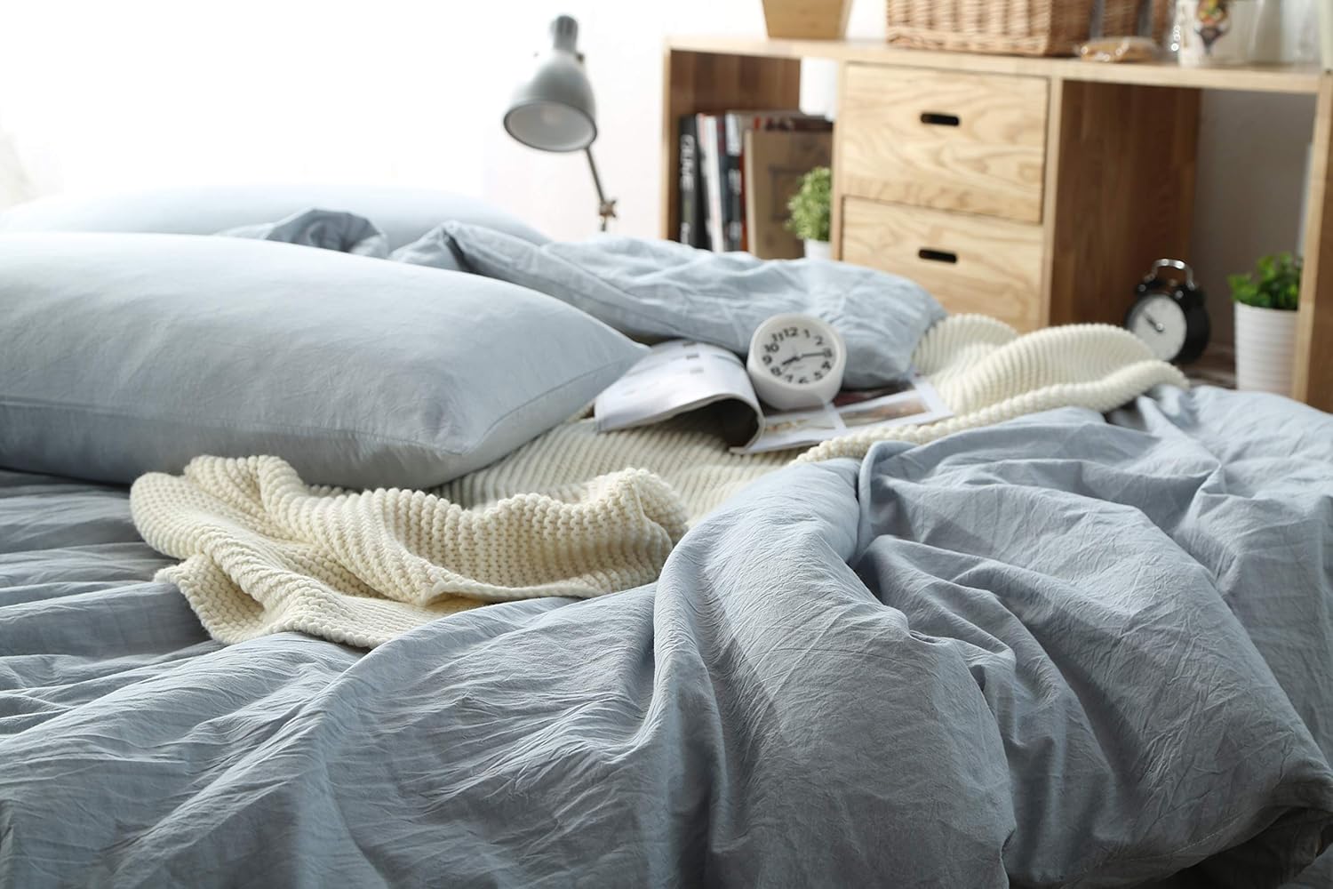 F.Y.Dreams 100% Washed Cotton Duvet Cover for Weighted Blanket 48x72 inches with 16 Ties, Zipper on Long Side/Light Blue/Just Duvet Cover - Image 6