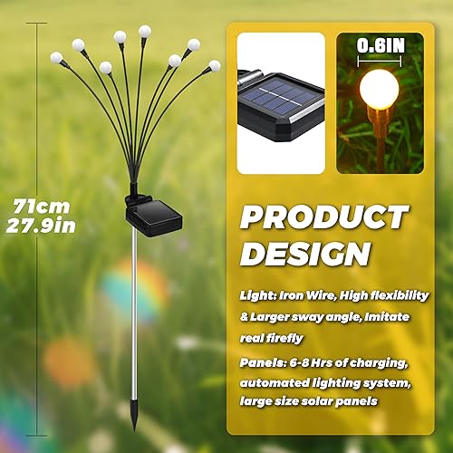 Miniatura 6 de Luces solares de luciérnaga para exteriores, 2 paquetes de 16 LED, luces de luciérnaga exteriores para decoración de jardín, patio, luz solar de