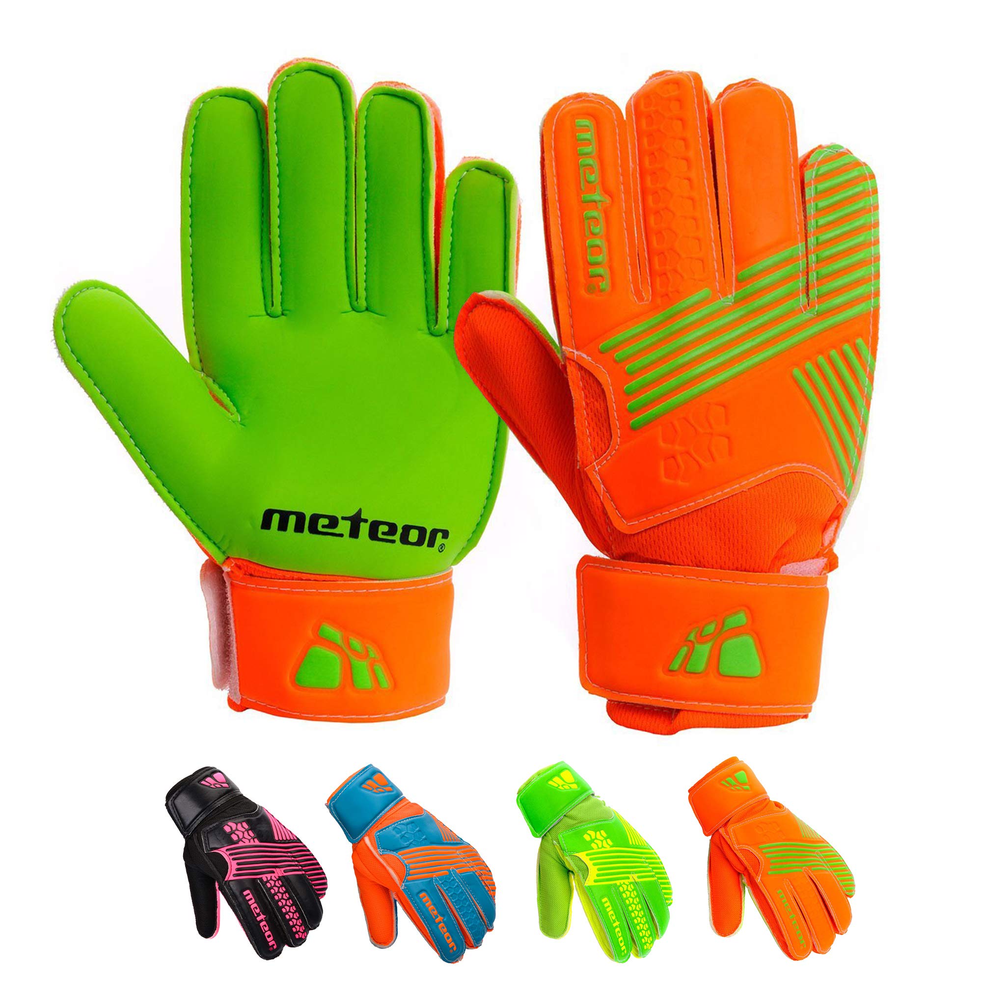 meteor Catch goalkeeper gloves – Goalkeeping gloves Flat Cut, EVA Foam Padding, Strong Grip in Wet & Dry Conditions, Breathable Inserts, Wrist Support Strap, football training - Size 8 - Orange — image 1