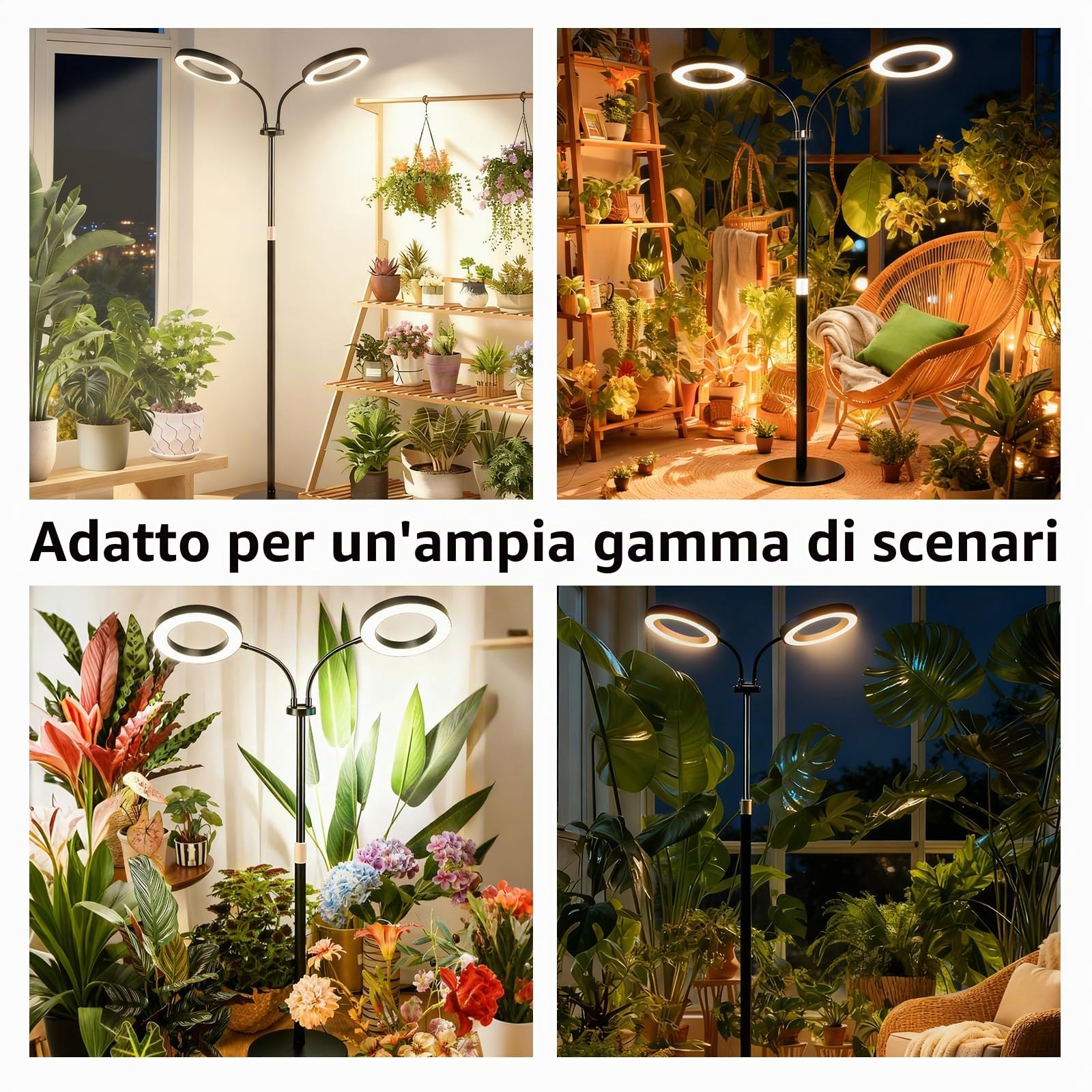 auvstar Lampada per Piante da Interno,Grow Light Piante,2 Teste Luce per Piante da Interno,Lampada LED per Piante con Supporto,Luce di Crescita a Spettro Completo con Timer Auto 3/9/12H,3 Modalità