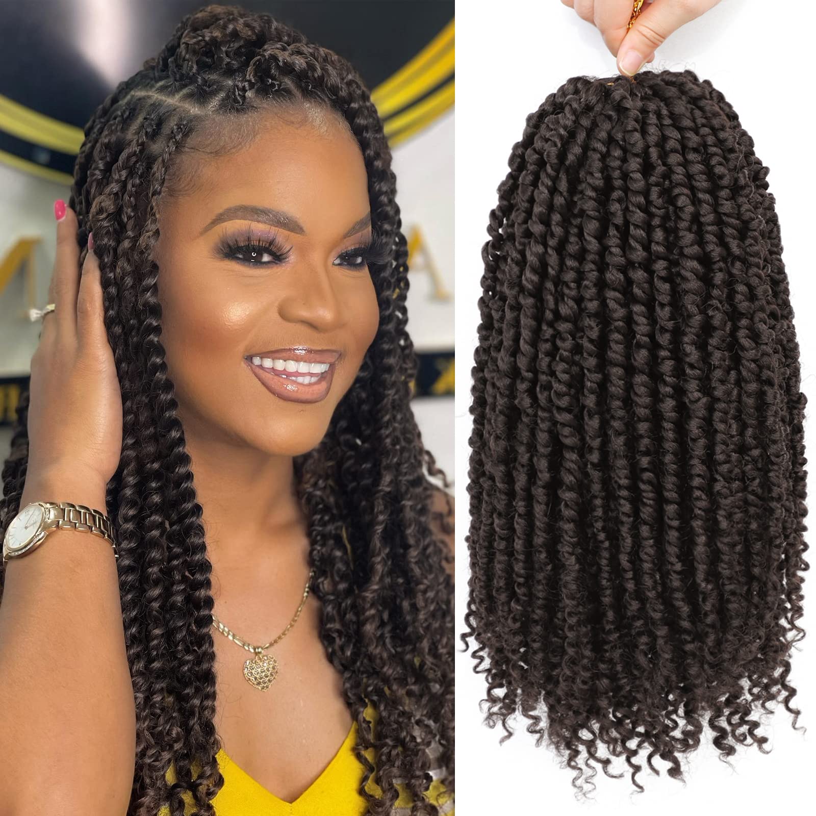 Nice One Pre-Twisted Passion Twist Hair 14 Inch, Short Passion Twist Crochet Hair for Women 8 Packs Light Brown Pre-Looped Passion Twists Braiding