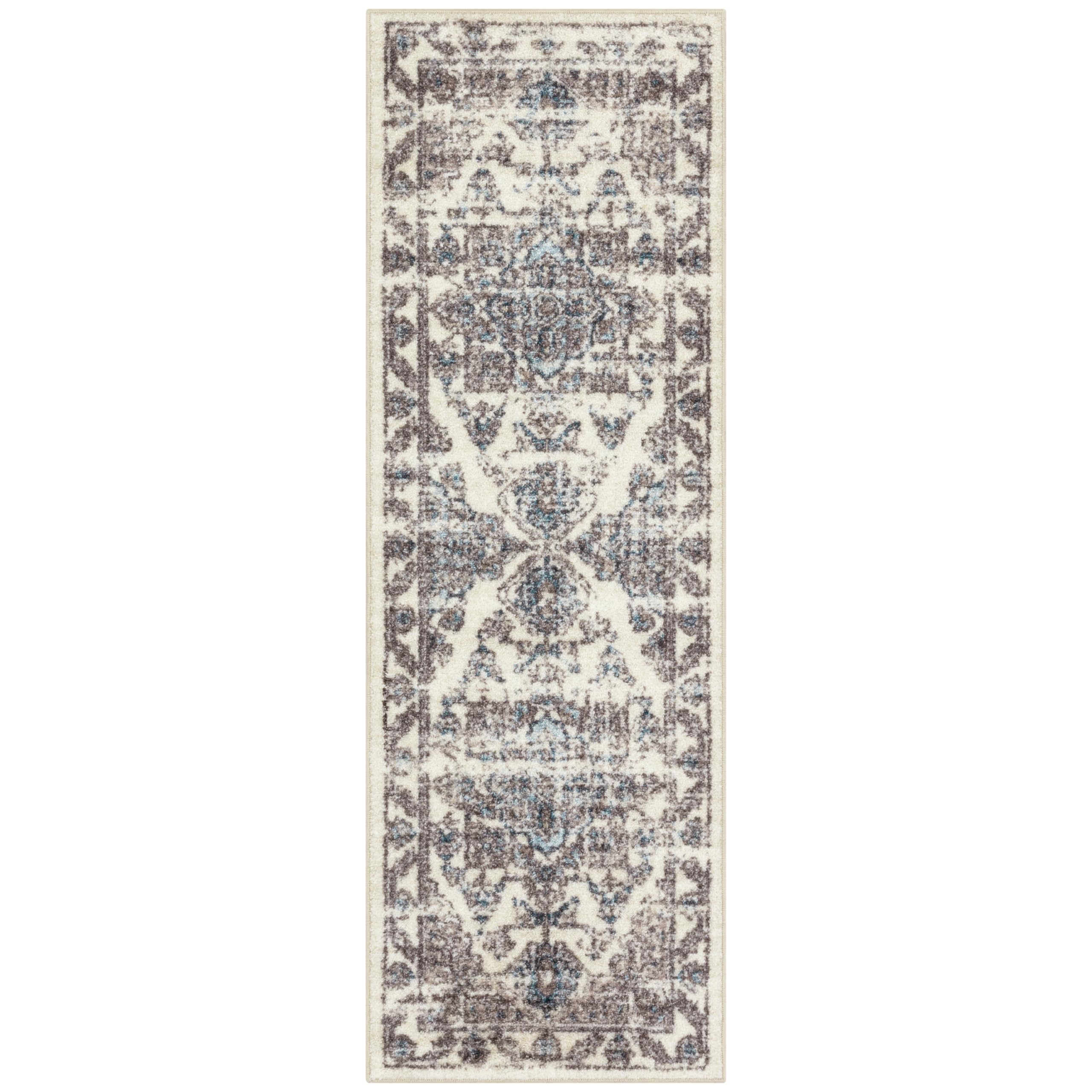 Tapestry Farmhouse Runner Rug – Made in USA – Washable, Non Slip Indoor Carpet for Hallway, Kitchen, and Laundry Room, 2' x 6', Taupe/Grey