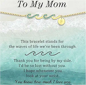 Dainty Gold Bracelet with Initials, Gifts for Women Initial Bracelets for Women Mom Gift Teen Gifts Trendy Stuff Wave Bracelet Grandma Graduation Gifts for Her 2025 Daughter Friend Letter A-Z Birthday Christmas Jewelry