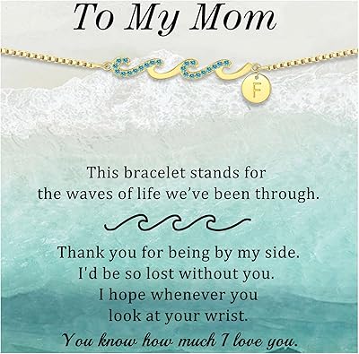 Dainty Gold Bracelet with Initials, Gifts for Women Initial Bracelets for Women Mom Gift Teen Gifts Trendy Stuff Wave Bracelet Grandma Graduation Gifts for Her 2025 Daughter Friend Letter A-Z Birthday Christmas Jewelry