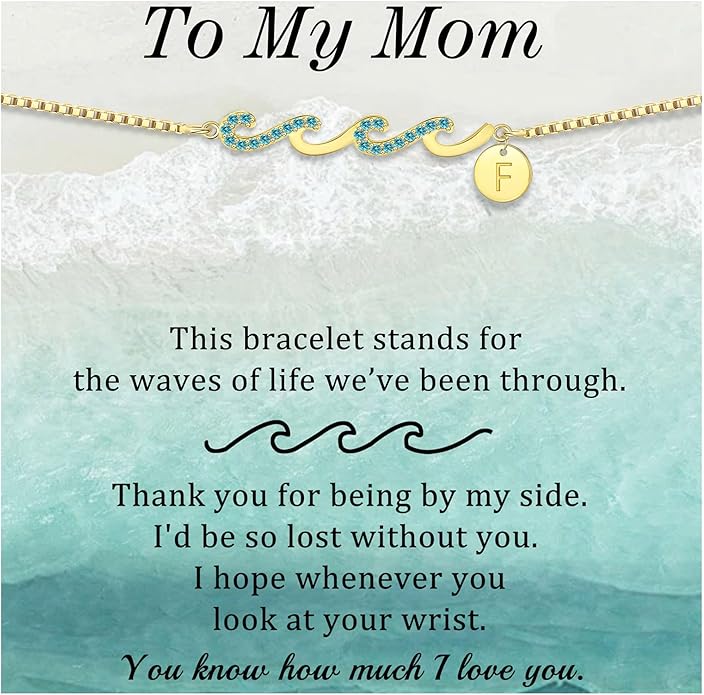 Dainty Gold Bracelet with Initials, Gifts for Women Initial Bracelets for Women Mom Gift Teen Gifts Trendy Stuff Wave Bracelet Grandma Graduation Gifts for Her 2025 Daughter Friend Letter A-Z Birthday Christmas Jewelry