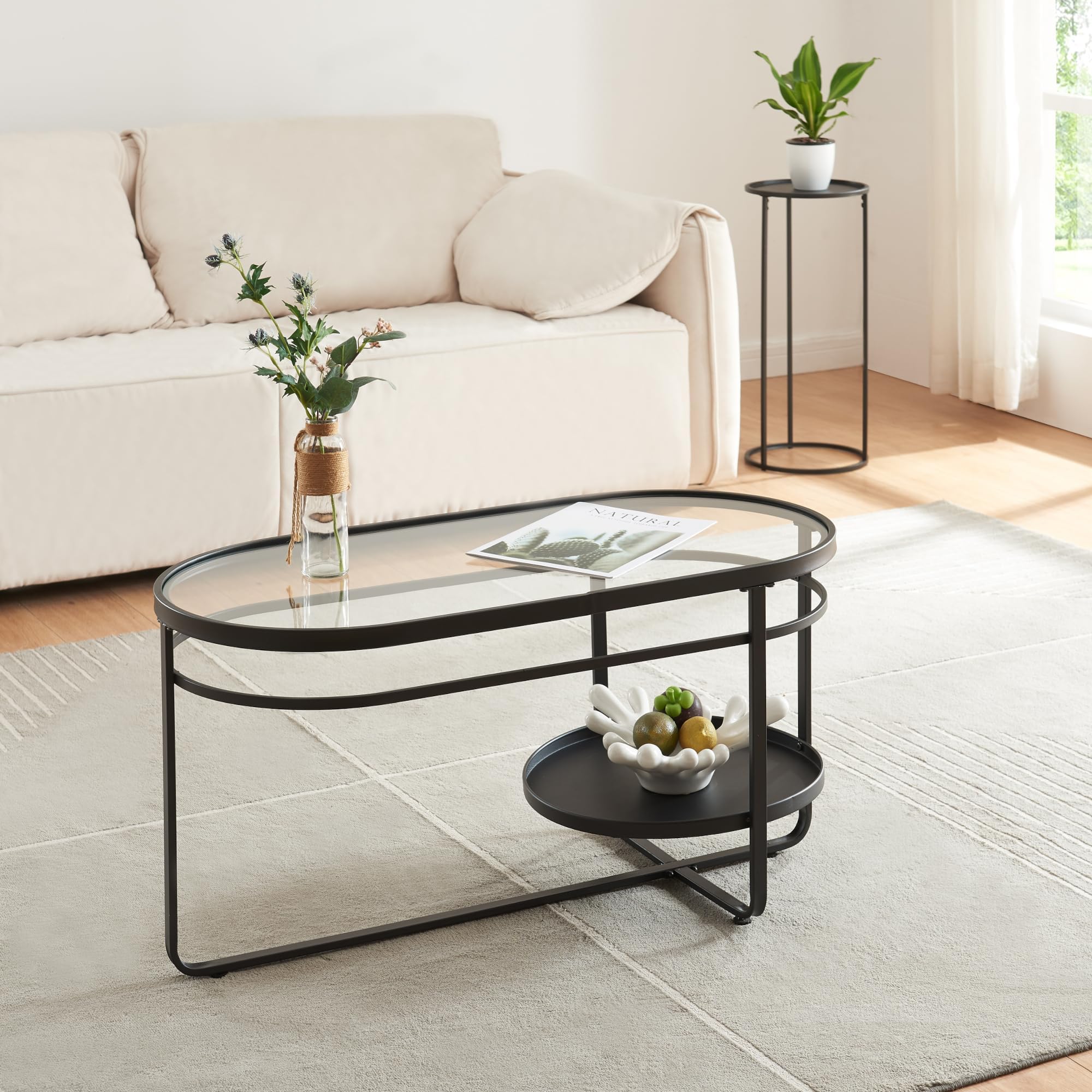 LIFEZEAL Table Basse en Verre Trempé, Table de Salon Hexagonal 65 x 56 ...