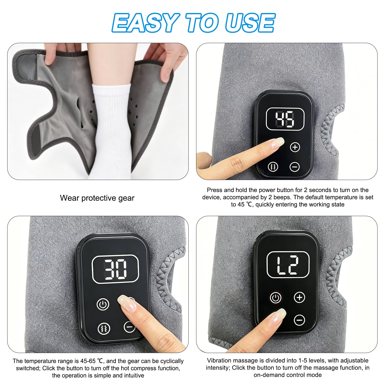 Lot de 2 masseurs de pieds avec chaleur et massage, sans fil, rechargeables avec compression, intensité réglable pour soulager la fatigue des pieds, gris