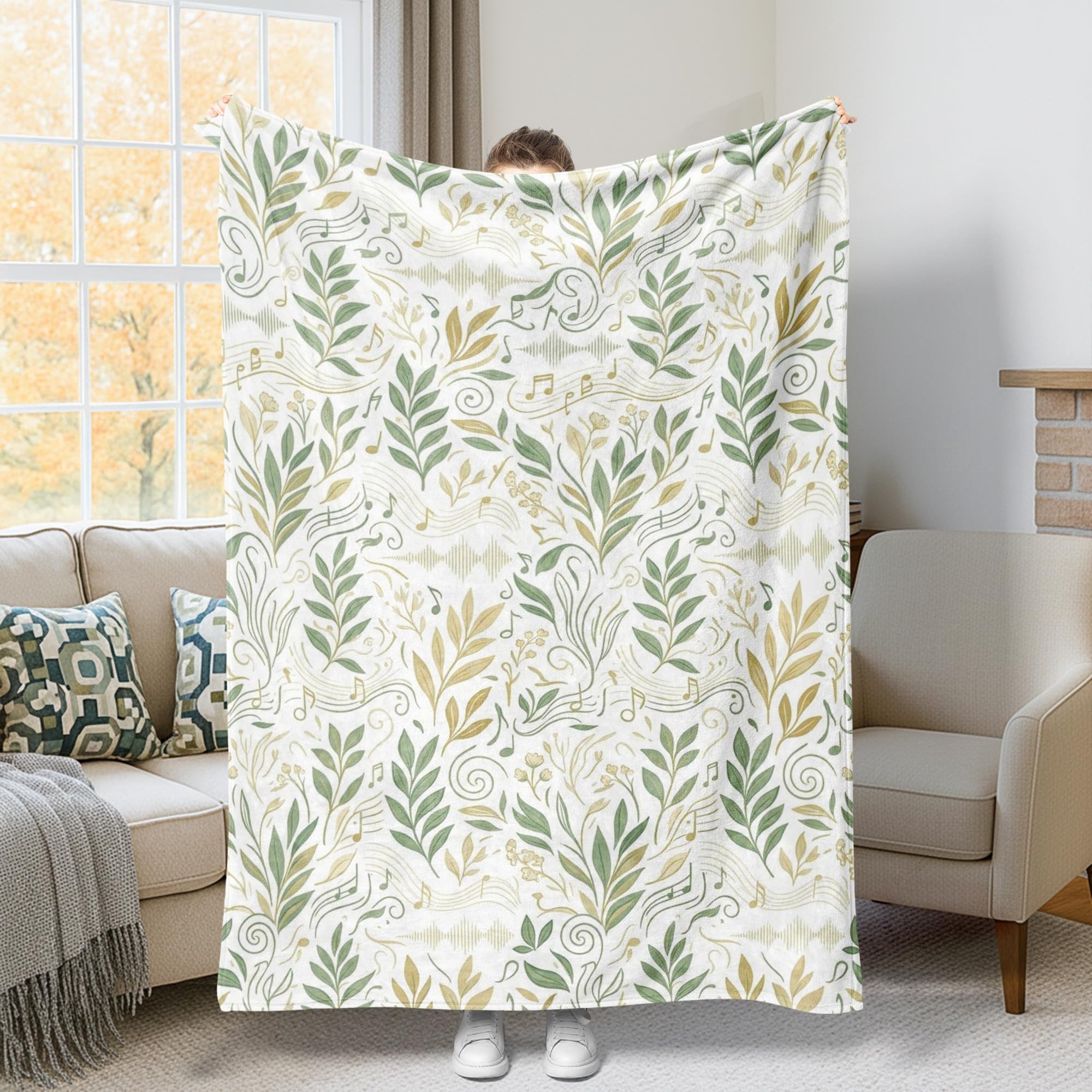 Couverture pelucheuse verte style bohème, jeté de lit décoratif haut de gamme