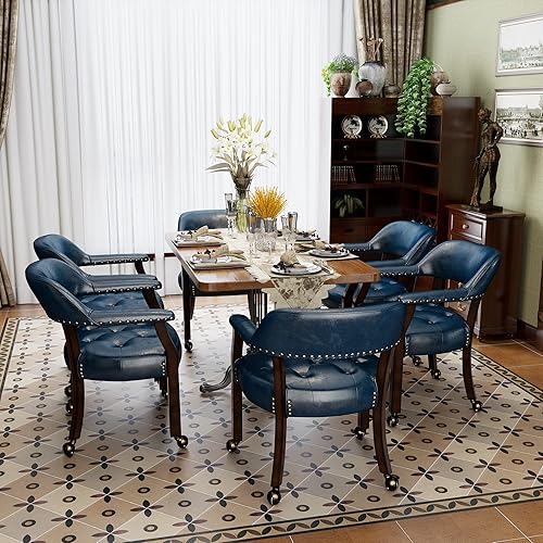 Miniatura 6 de Silla enrollable grande para comedor con brazos, sillas laterales de cocina con ruedas, sillas de póquer de madera para juegos, silla con ruedas