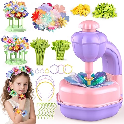 Fabric Flower Bouquets Toys DIY Flower Press Kit Arts and Crafts for Kids Ages 4-8 6-8 8-12 Girls, Creative Flower Bouquet Making Set Craft Supplies Gifts for 7 Year Old Girl Birthday Christmas