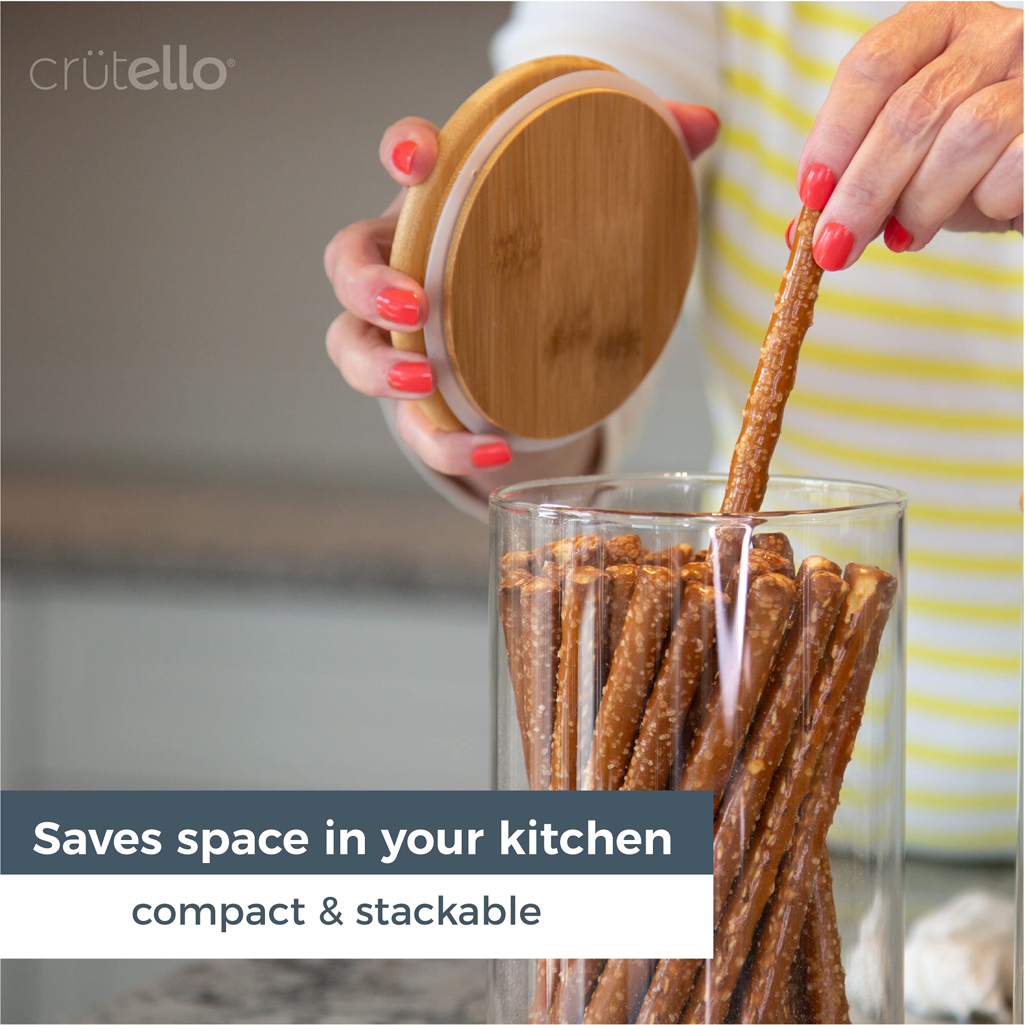 Recipiente de vidrio para almacenamiento de alimentos con tapa de bambú, recipiente hermético transparente para organización de cocina de 100 onzas 4