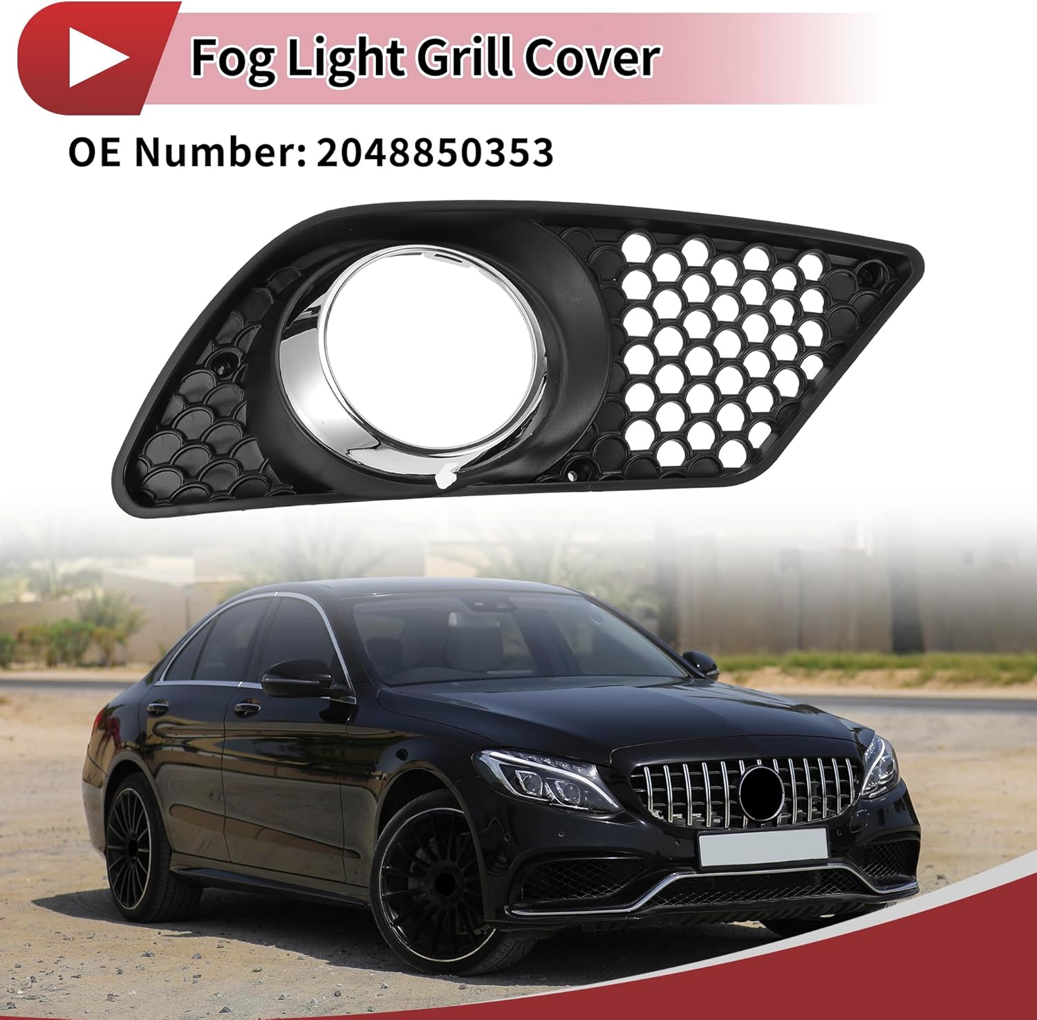 1 Pc Fog Light Grill for Mercedes-Benz C300 2008-2012 Front Right Front Lower Bumper Fog Light Cover Inserts No.2048850353 Black Silver Tone ABS - Image 2