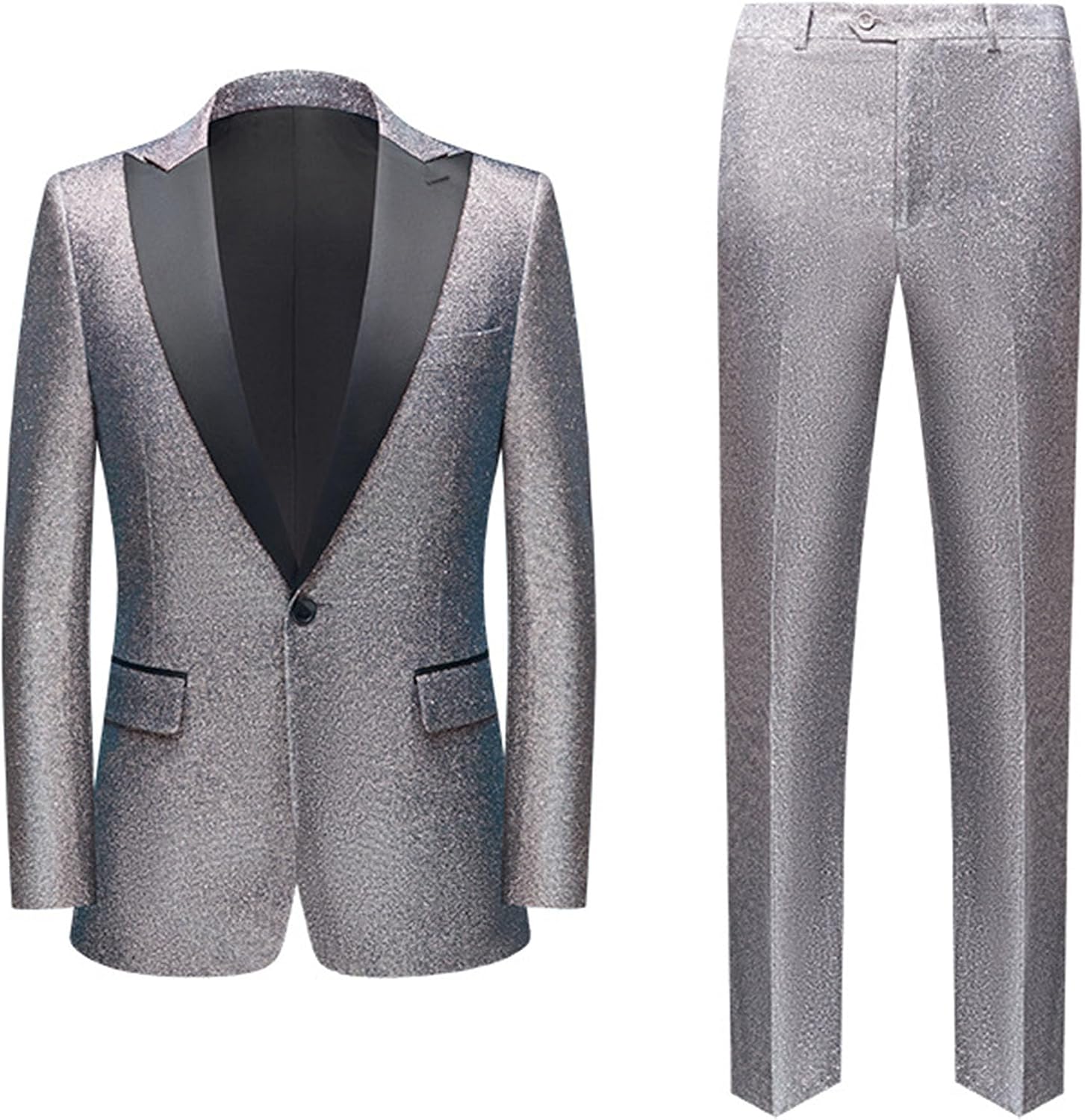 Men's Casual Shiny Stage 2-Piece Suit Slim Fit Sequin Party Blazer Pants 1 Button Sparkly Stylish Prom Dress Suits