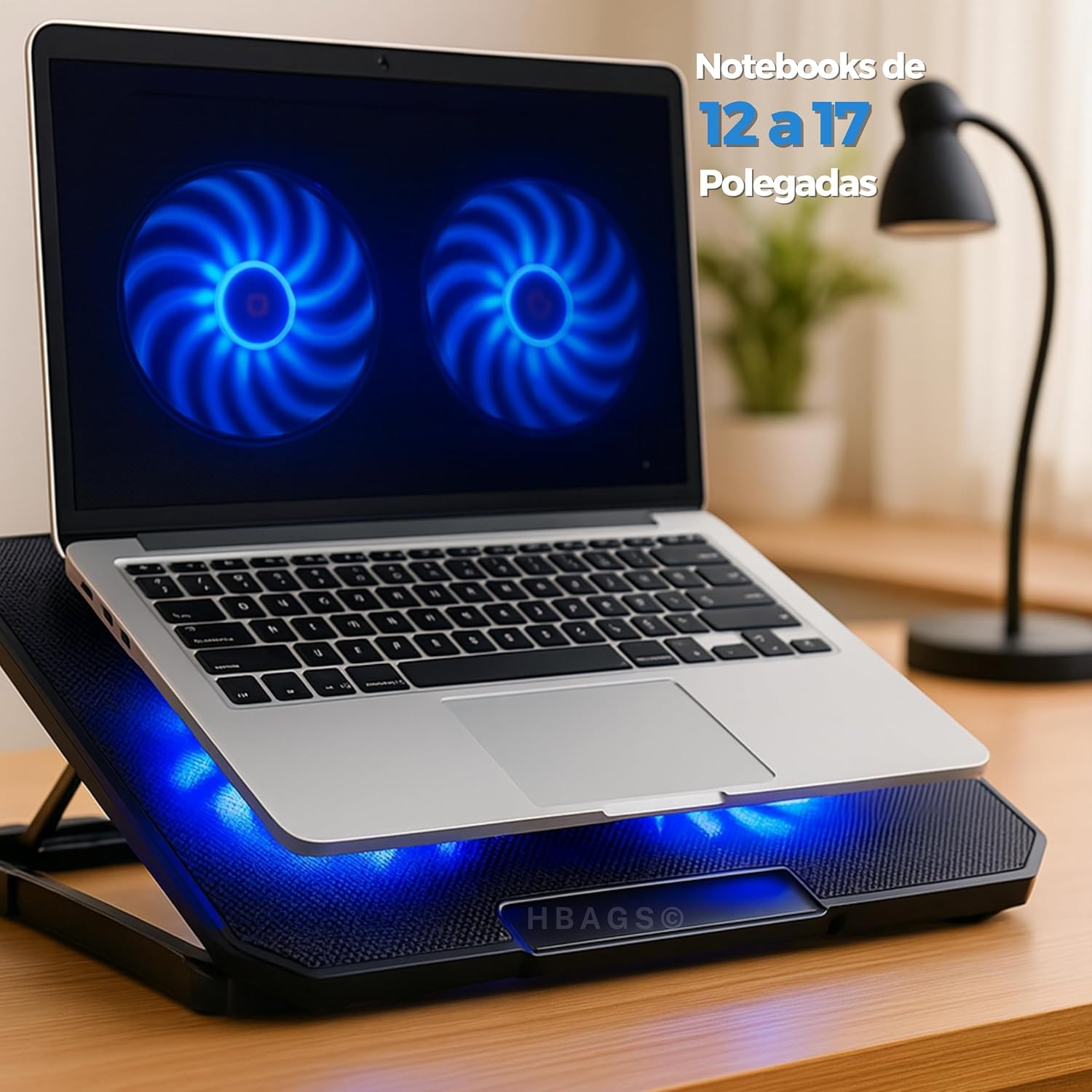 Base Suporte Para Notebook Com Cooler Duplo Silencioso Com 8 Níveis de Ajuste Ergonômico, Saída USB Adicional e Iluminação Led Interna Base Para Notebook de Até 17 Polegadas