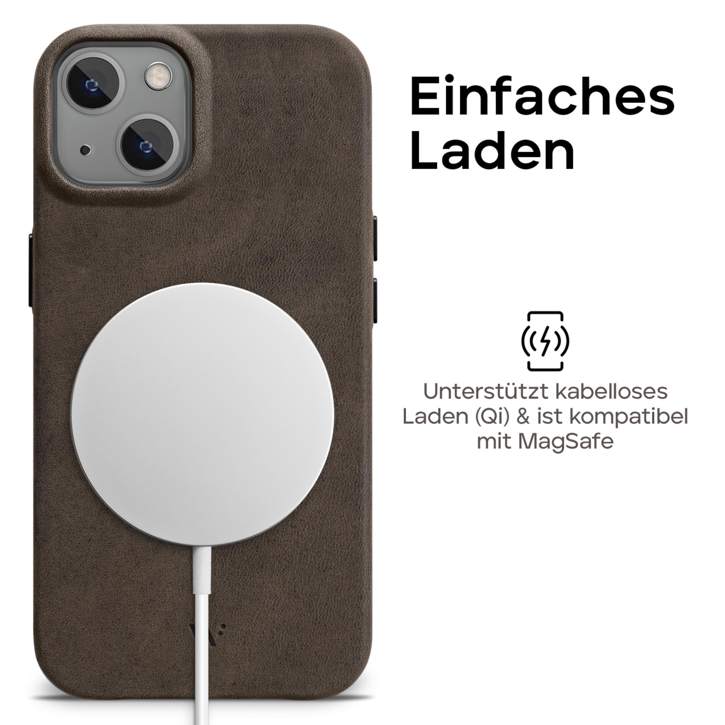 WIIUKA Funda para iPhone 15, piel de Alemania, funda de piel extrafina, funda premium para teléfono móvil, funda Qi, marrón vintage