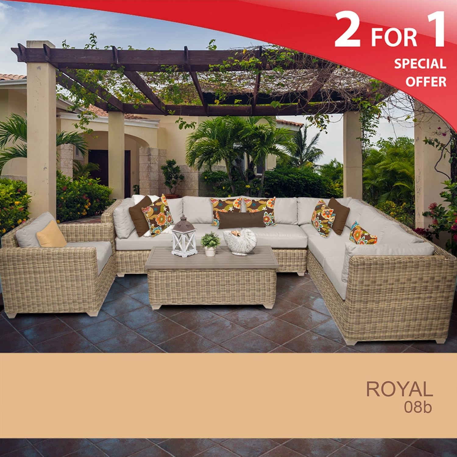 TK Classics Royal 8 Piece Outdoor Wicker Patio Furniture