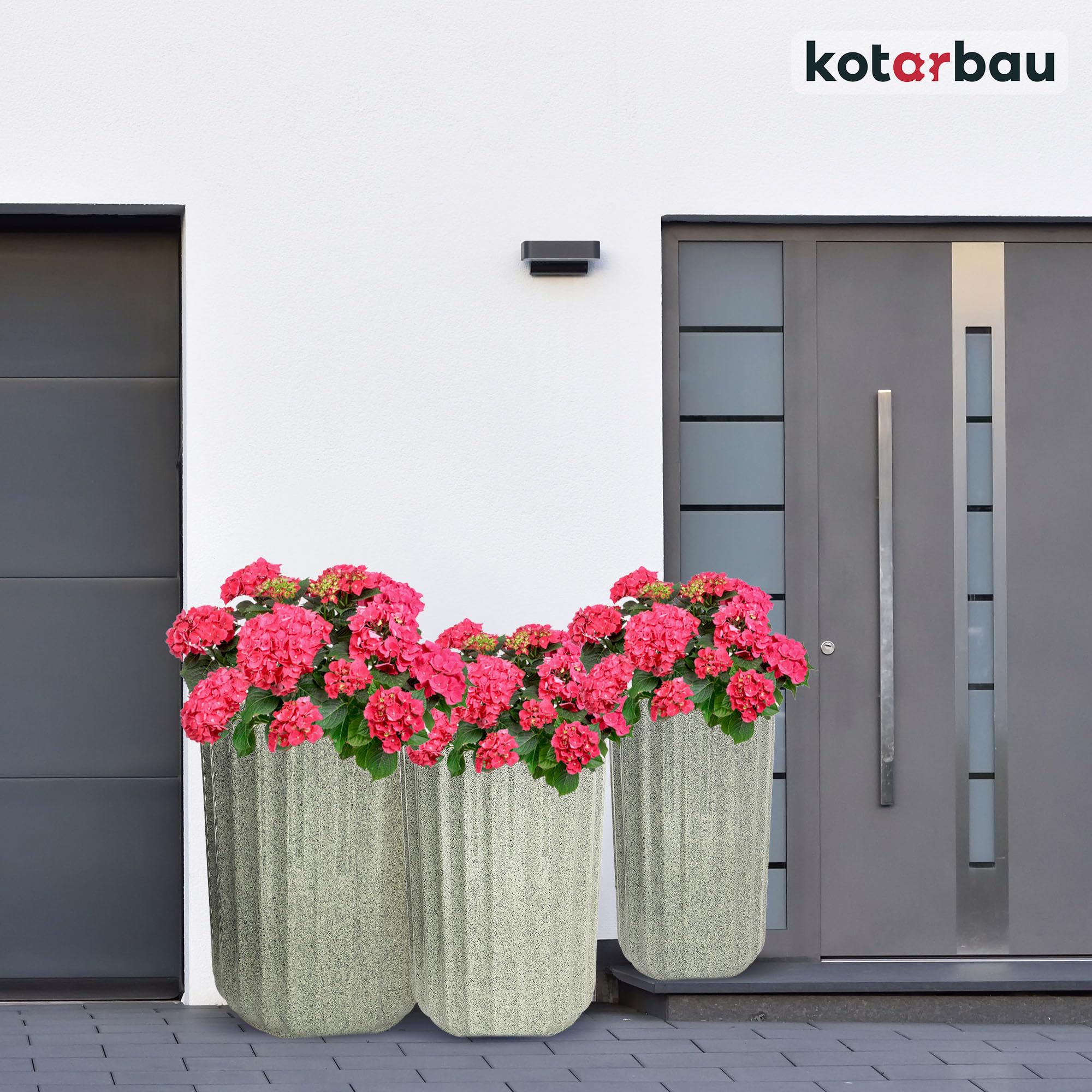 KOTARBAU® Set di 3 vasi da fiori in ceramica, diametro 19 cm, altezza: 41 cm, diametro: 25 cm, altezza: 44 cm, diametro: 31 cm, altezza: 47 cm, verde oliva, fiori in ceramica, per Zimmerp