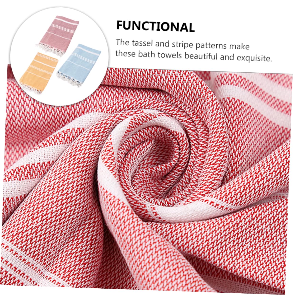 WOONEKY Toallas Turcas de Playa con Flecos Absorbentes de Algodón Poliéster Secado Rápido Colores Rojo Azul Amarillo para Baño y Picnic