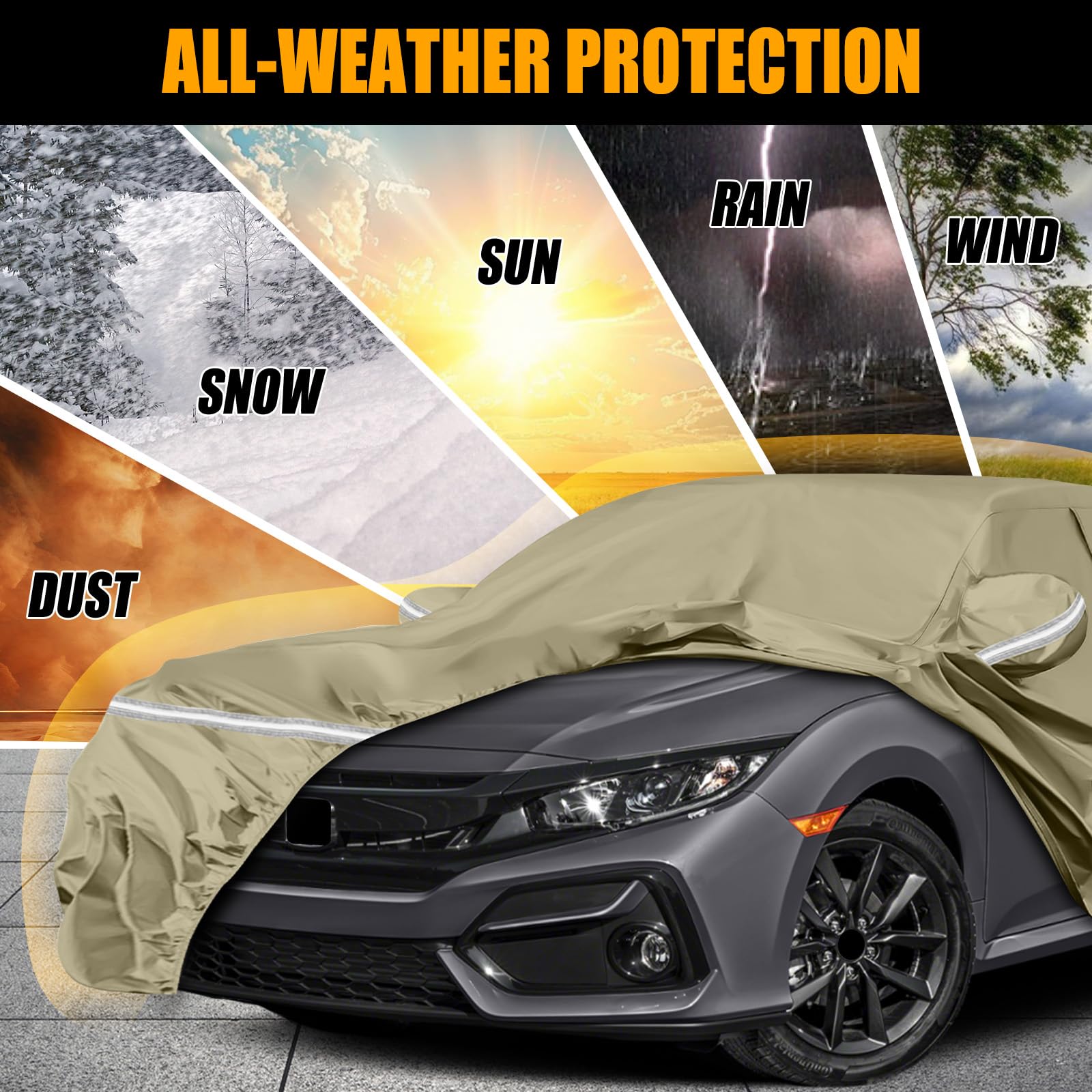 Waterproof Car Covers Replace for 2011-2025 Honda Civic Multilayer Heavy Duty with Cotton Liner All Weather Custom-fit Car — view 6